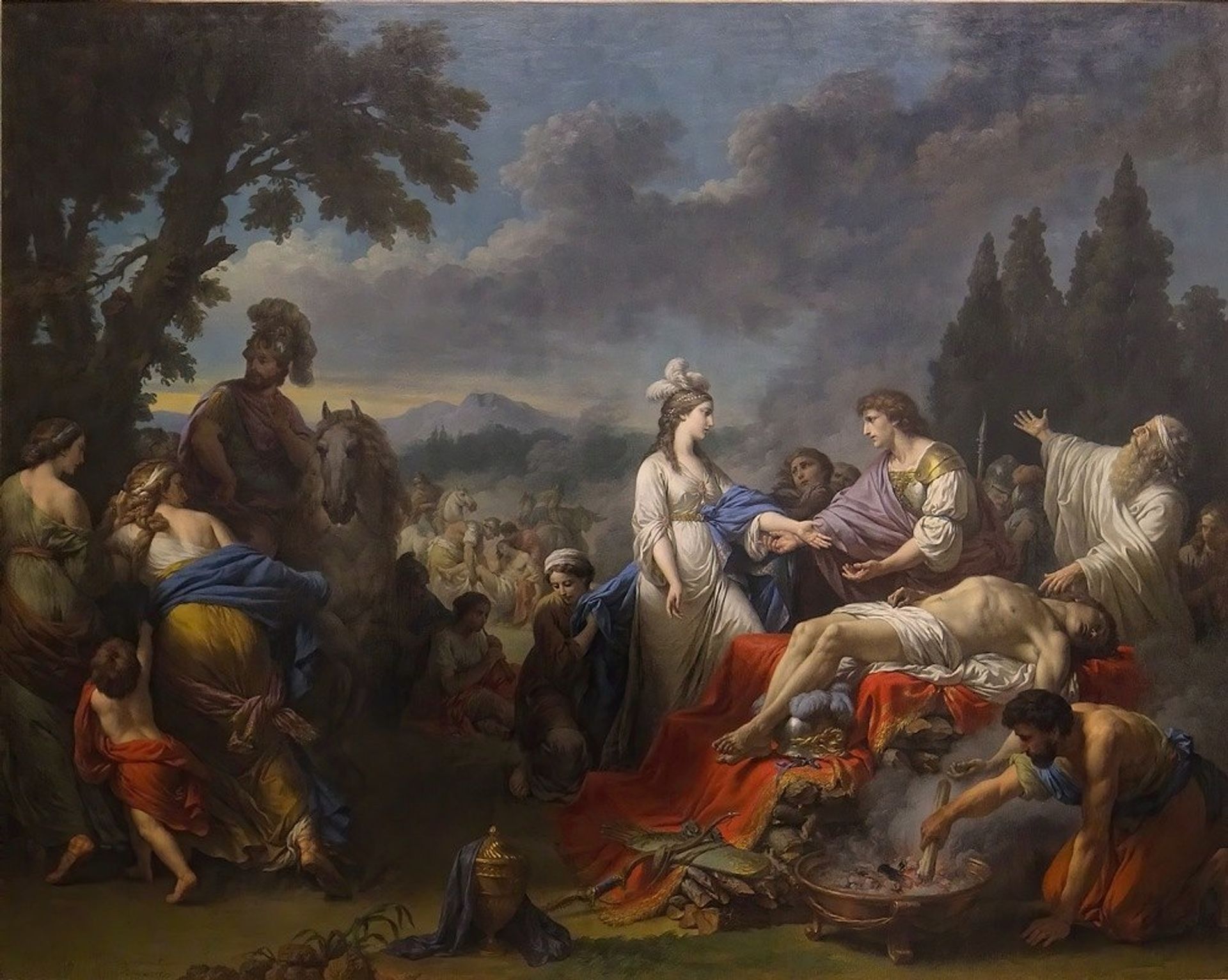 Les deux veuves d’un chef indien se disputant les honneurs du bûcher by Louis-Jean-François Lagrenée