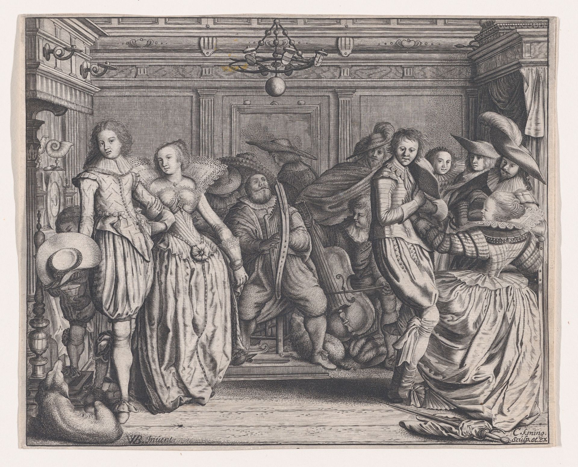 Interior with Dancing Couples and Musicians by Cornelis Koning