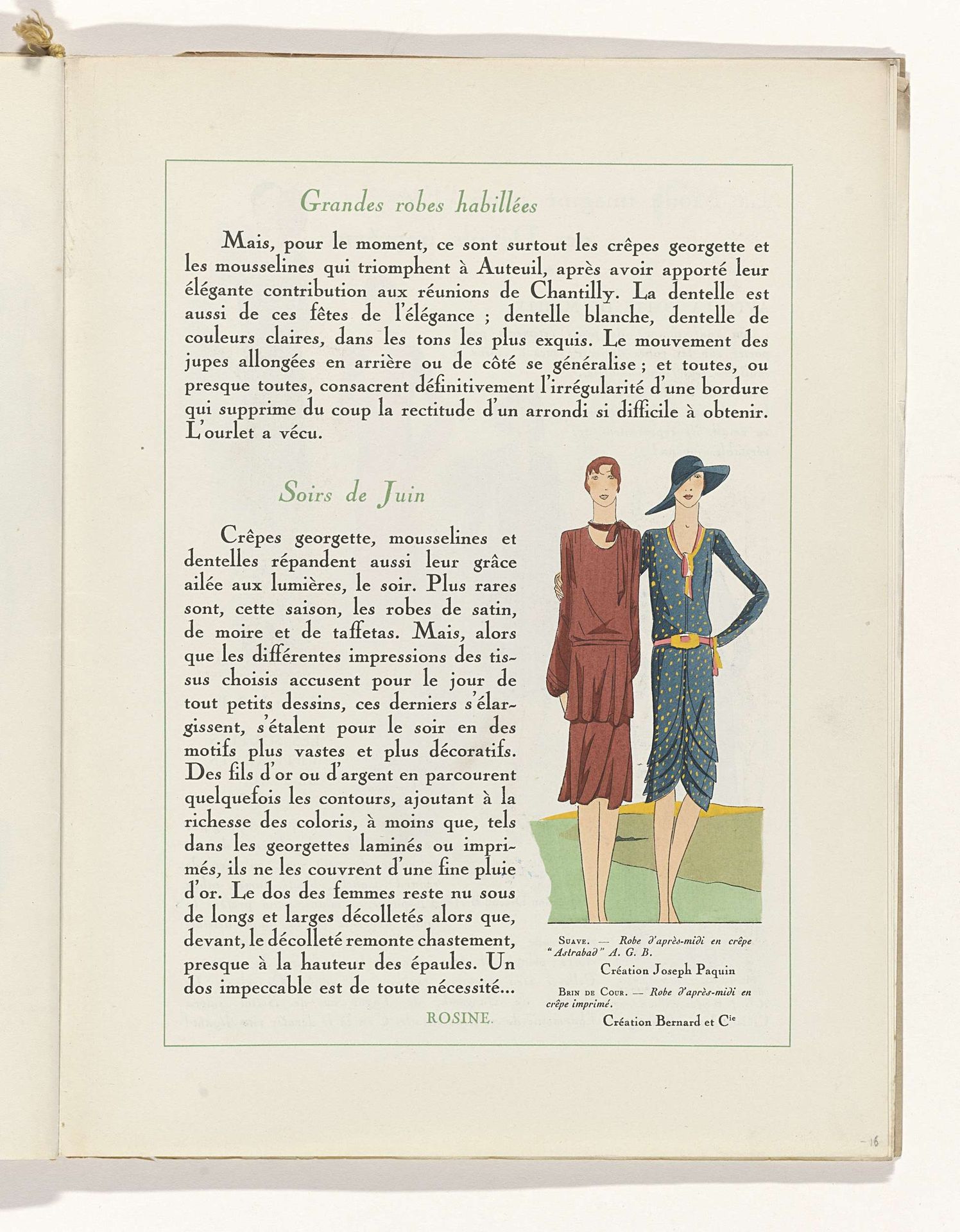 Art - Goût - Beauté, Feuillets de l' élégance féminine, Juin 1929, No. 106, 9e Année, p.16 by Anonymous