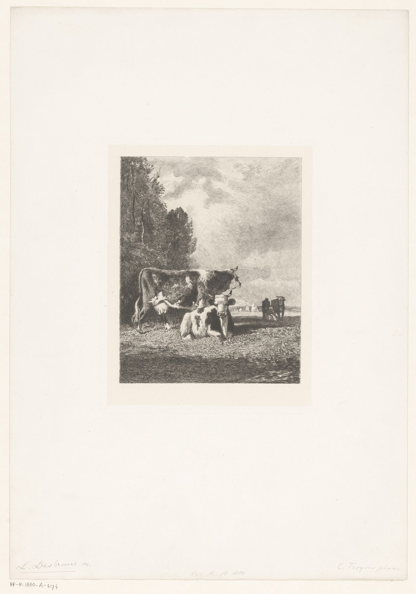 Twee koeien in een wei by Léopold Desbrosses
