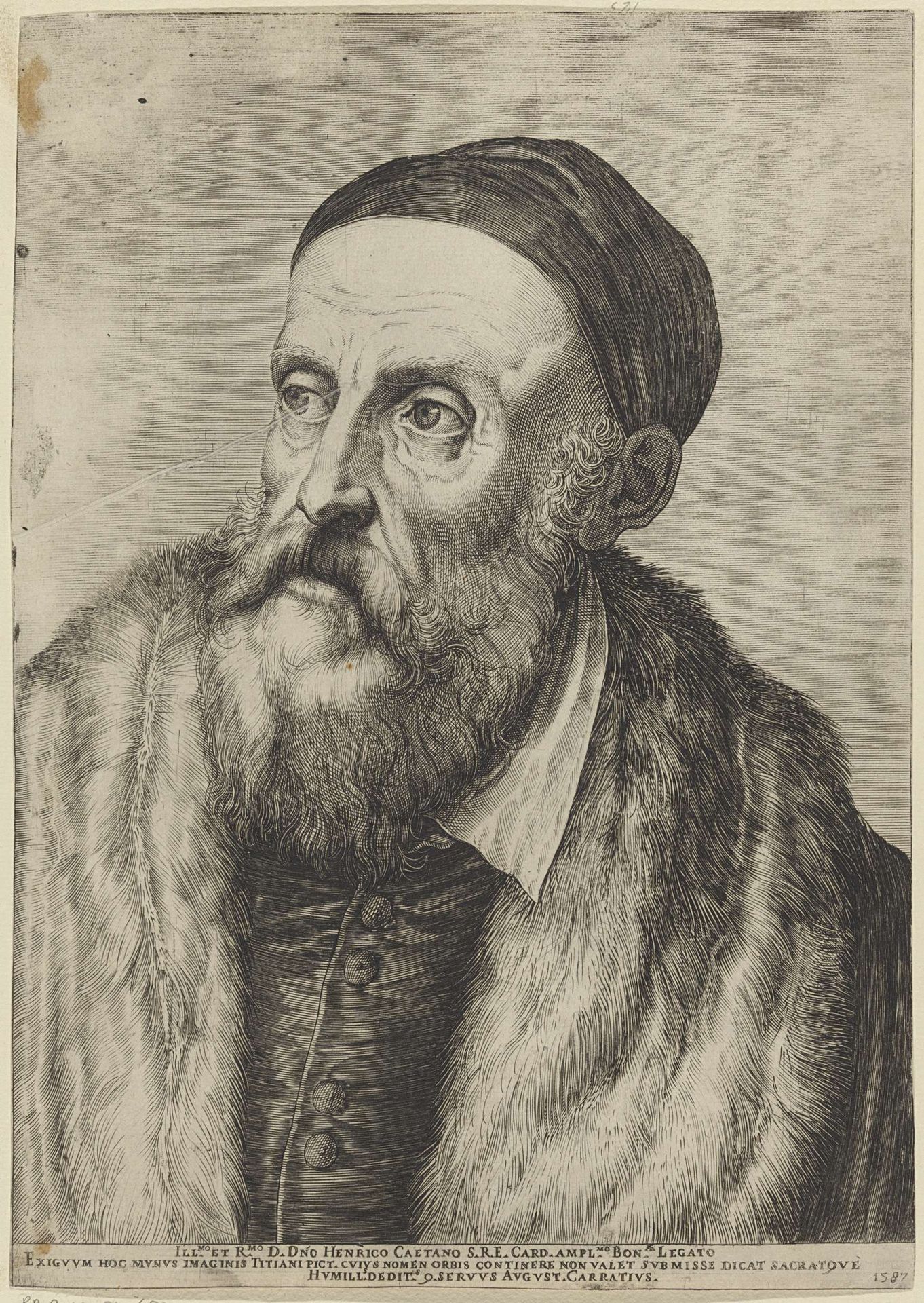 Portret van schilder Titiaan by Agostino Carracci