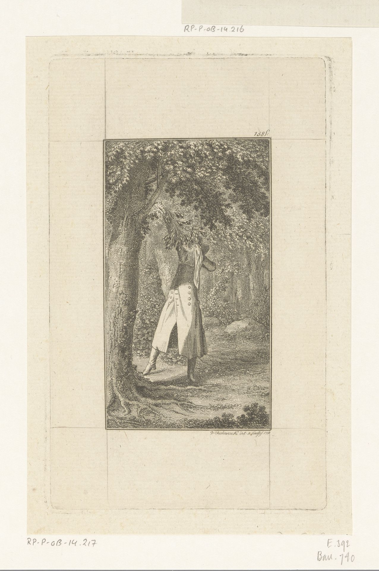 Wilhelm Blumenthal droogt zijn tranen en breekt een twijg van de boom by Daniel Nikolaus Chodowiecki