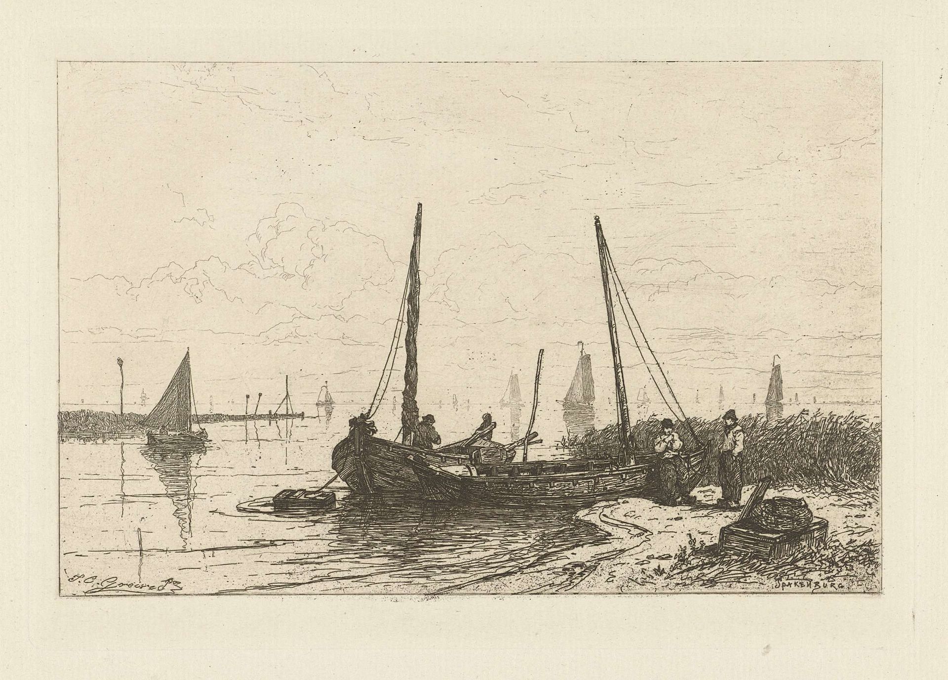 Gezicht op het Zuiderzee nabij Spakenburg by Johan Conrad Greive
