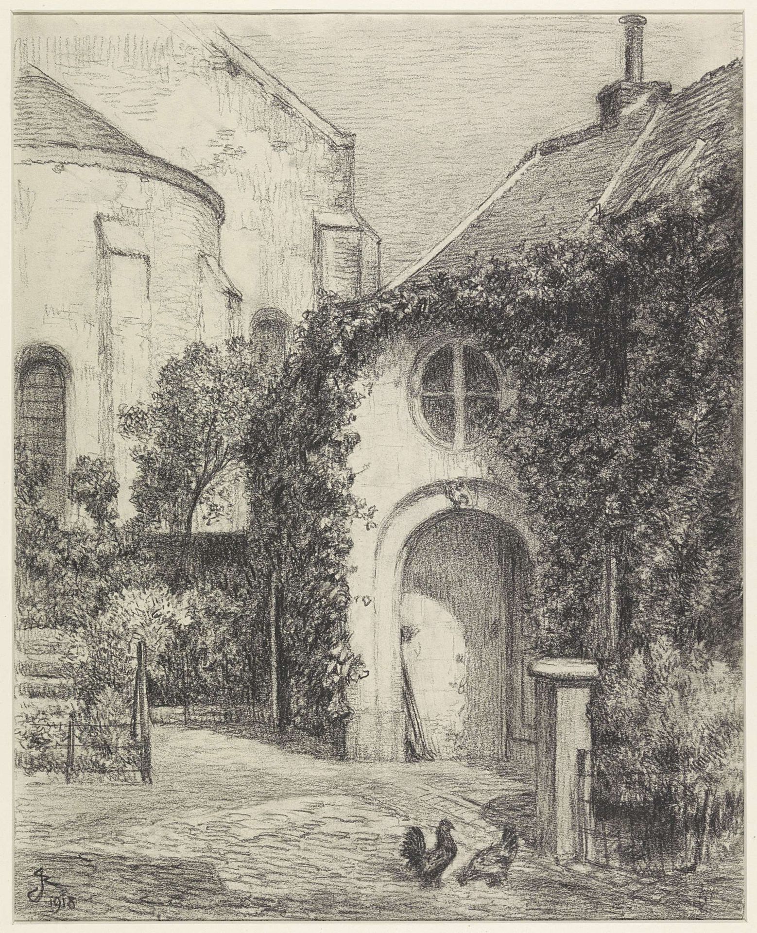 Tuinportaal aan de achterzijde van een kerk by René Janssens