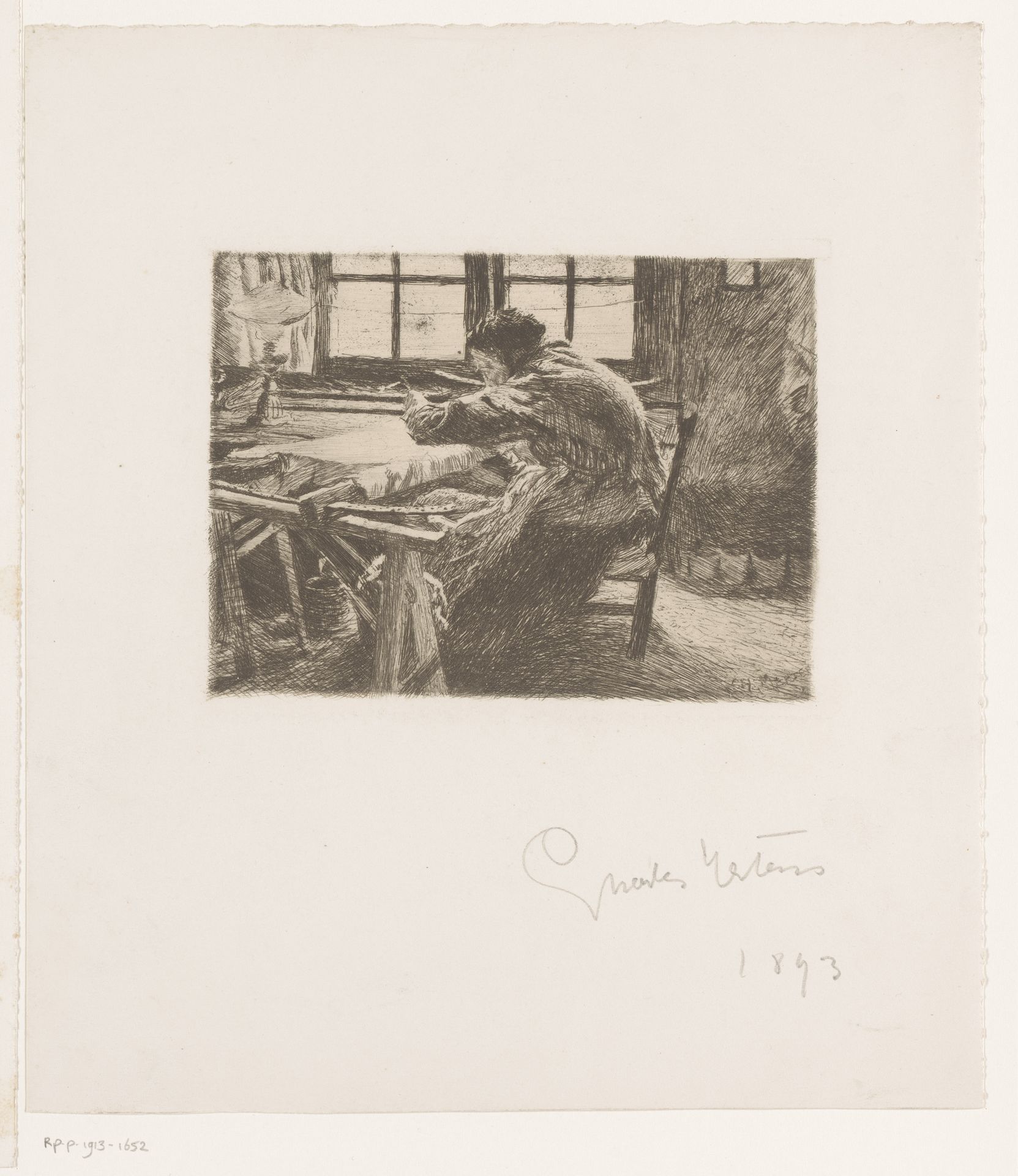 Vrouw aan het werk in een atelier by Charles Mertens