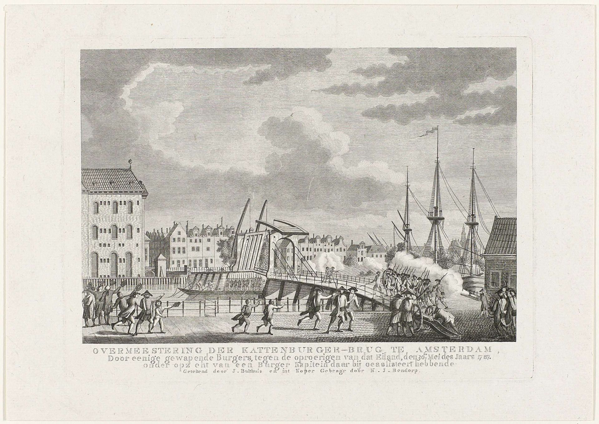Verovering van de Kattenburgerbrug, 1787 by Carel Frederik (I) Bendorp