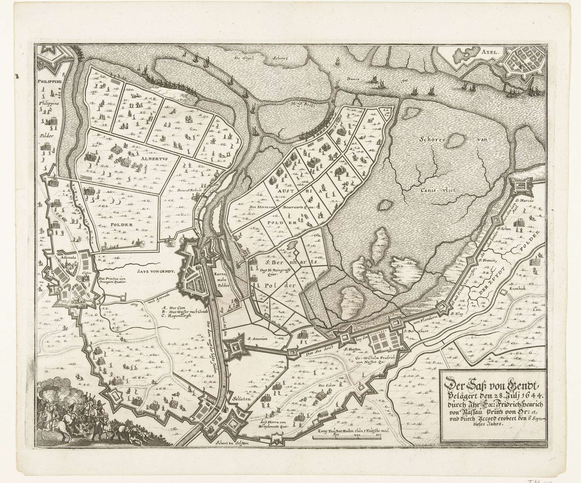 Kaart van beleg en verovering van Sas-van-Gent, 1644 by Anonymous