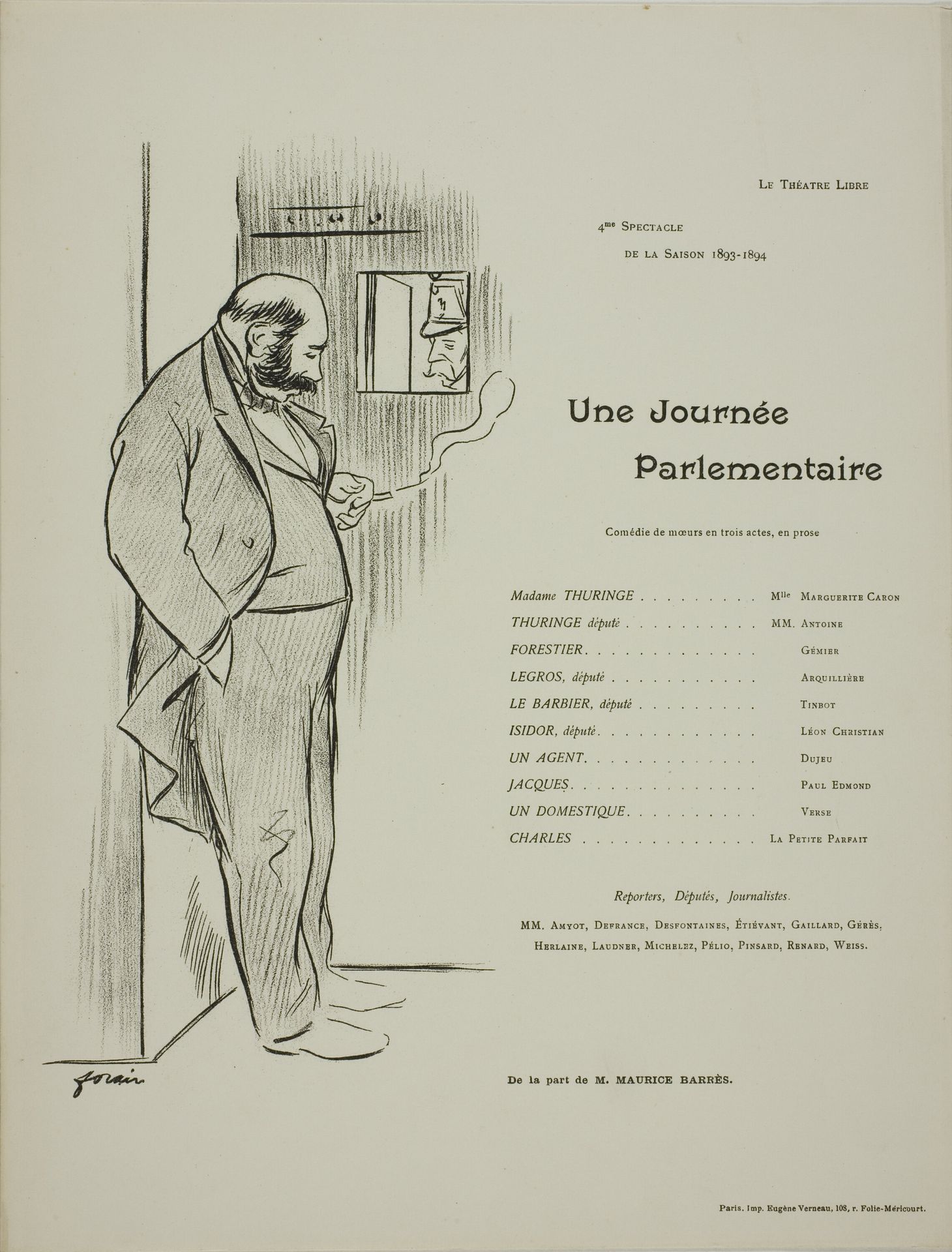 Theater Program for Une Journee Parlementaire by Jean-Louis Forain