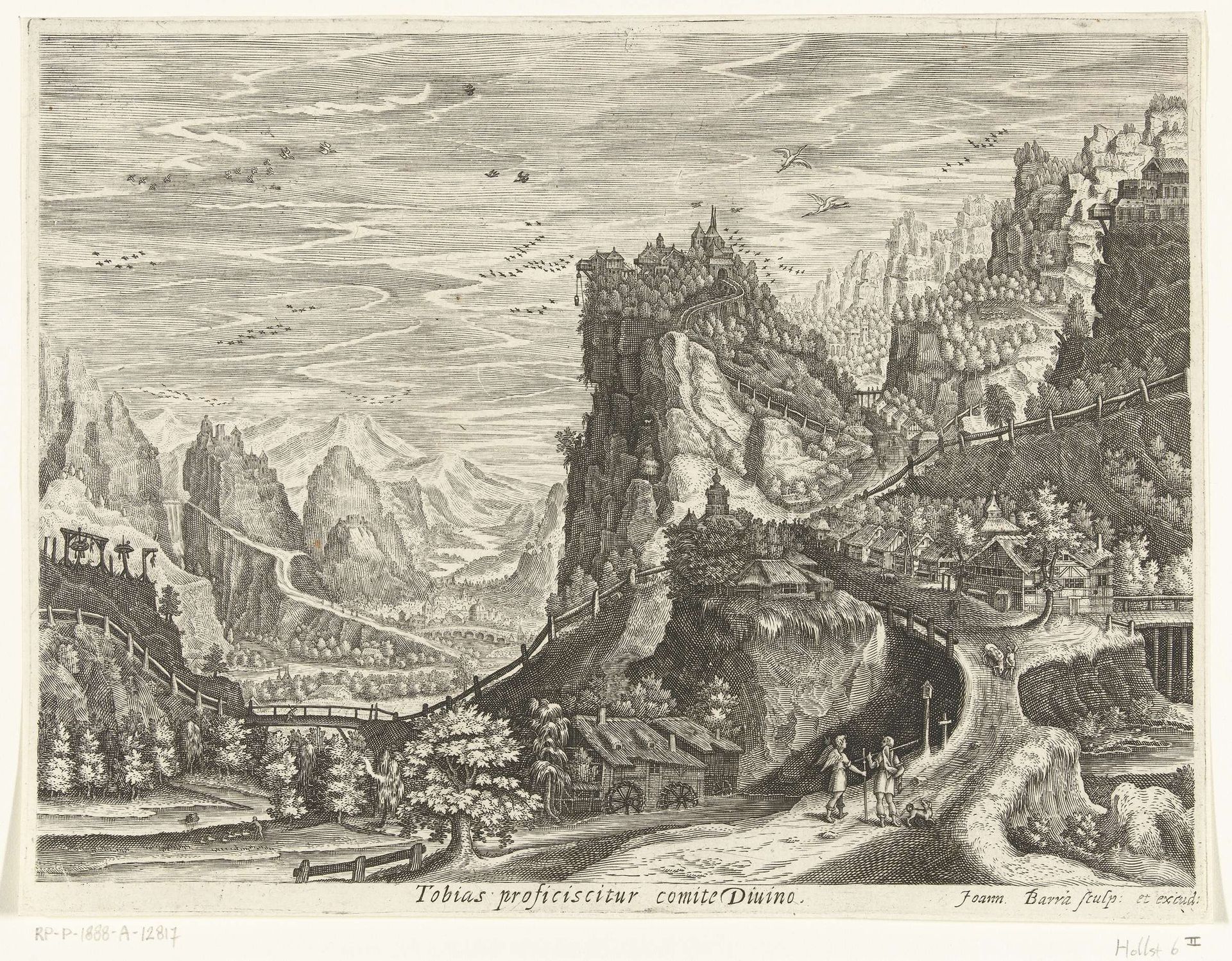 Landschap met Tobias en aartsengel Rafaël op weg by Johan Barra