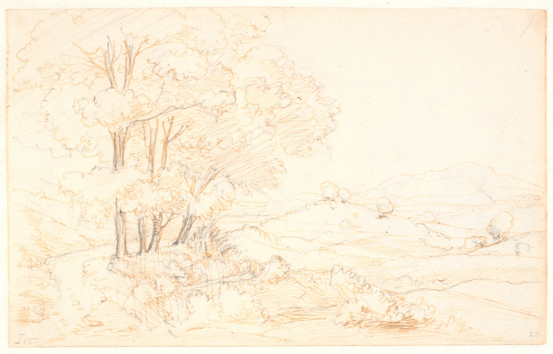 Italiensk landskab med træer og bjerge by Wilhelm Marstrand