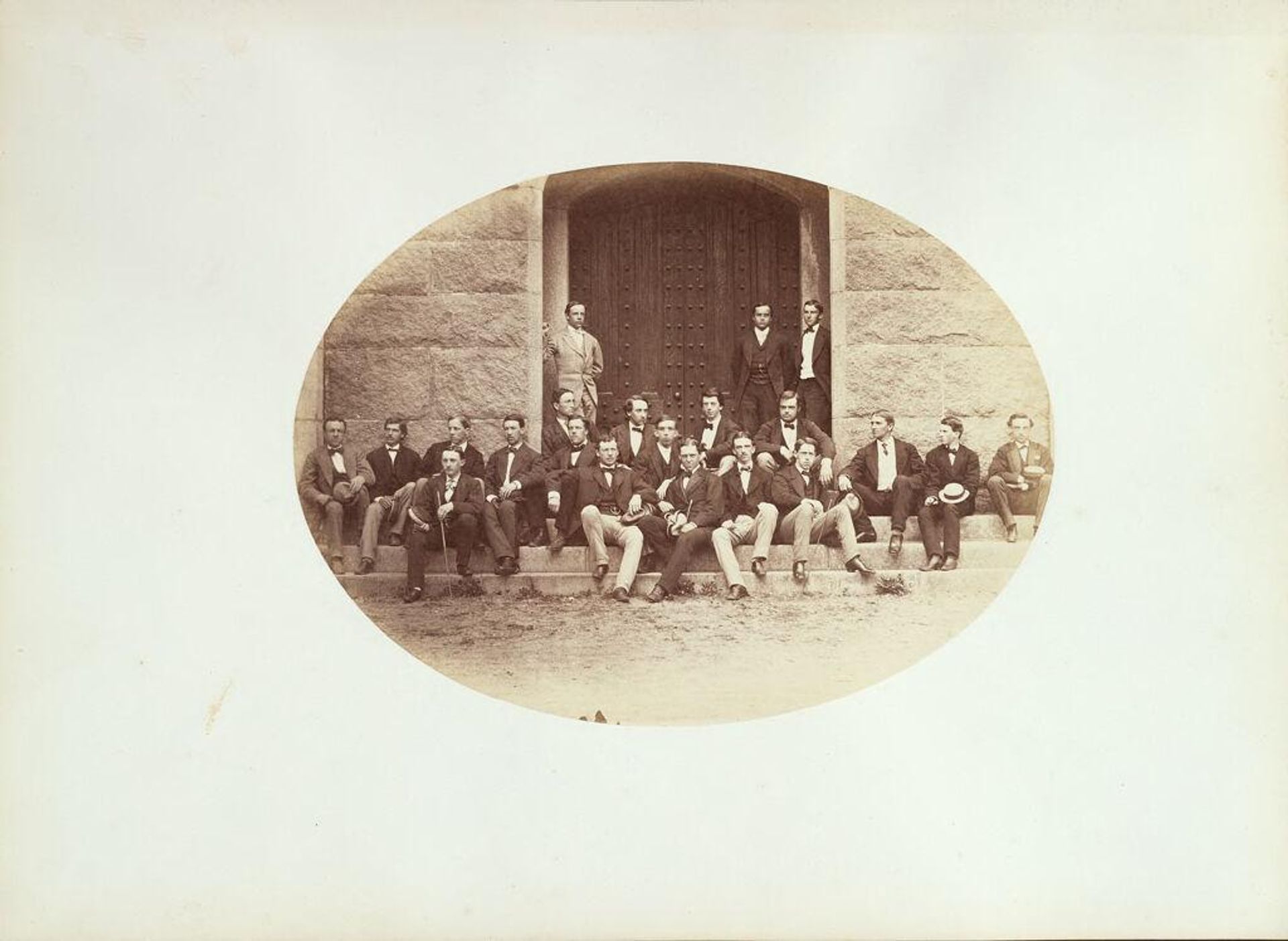 Students in front of Gore Hall by George Kendall Warren