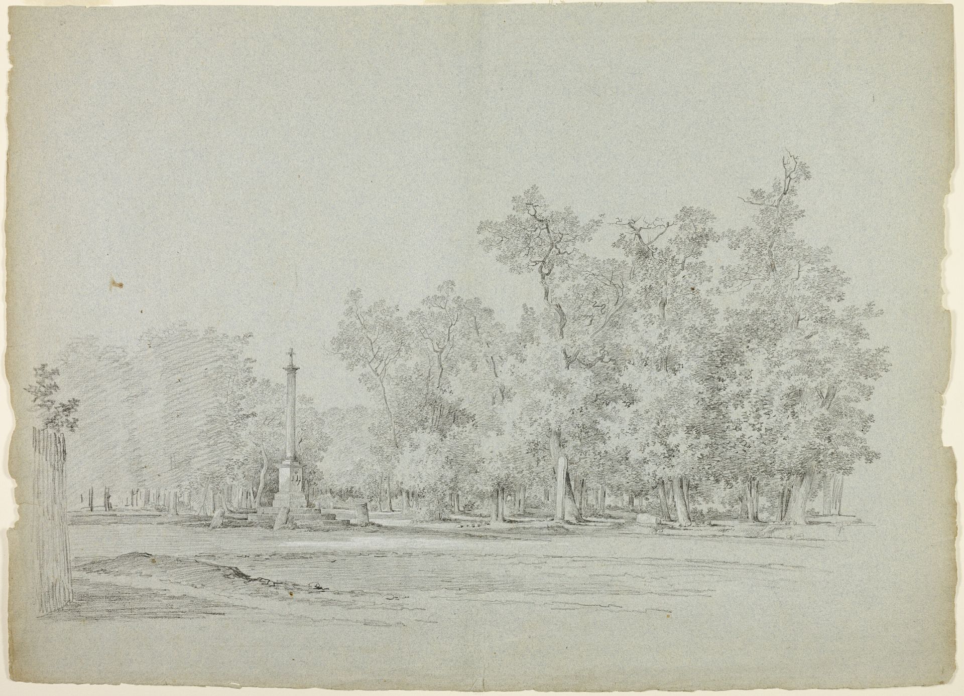 View of the Park st Versailles: Landscape with Memorial Column and Grove of Trees by Antoine Pierre Mongin