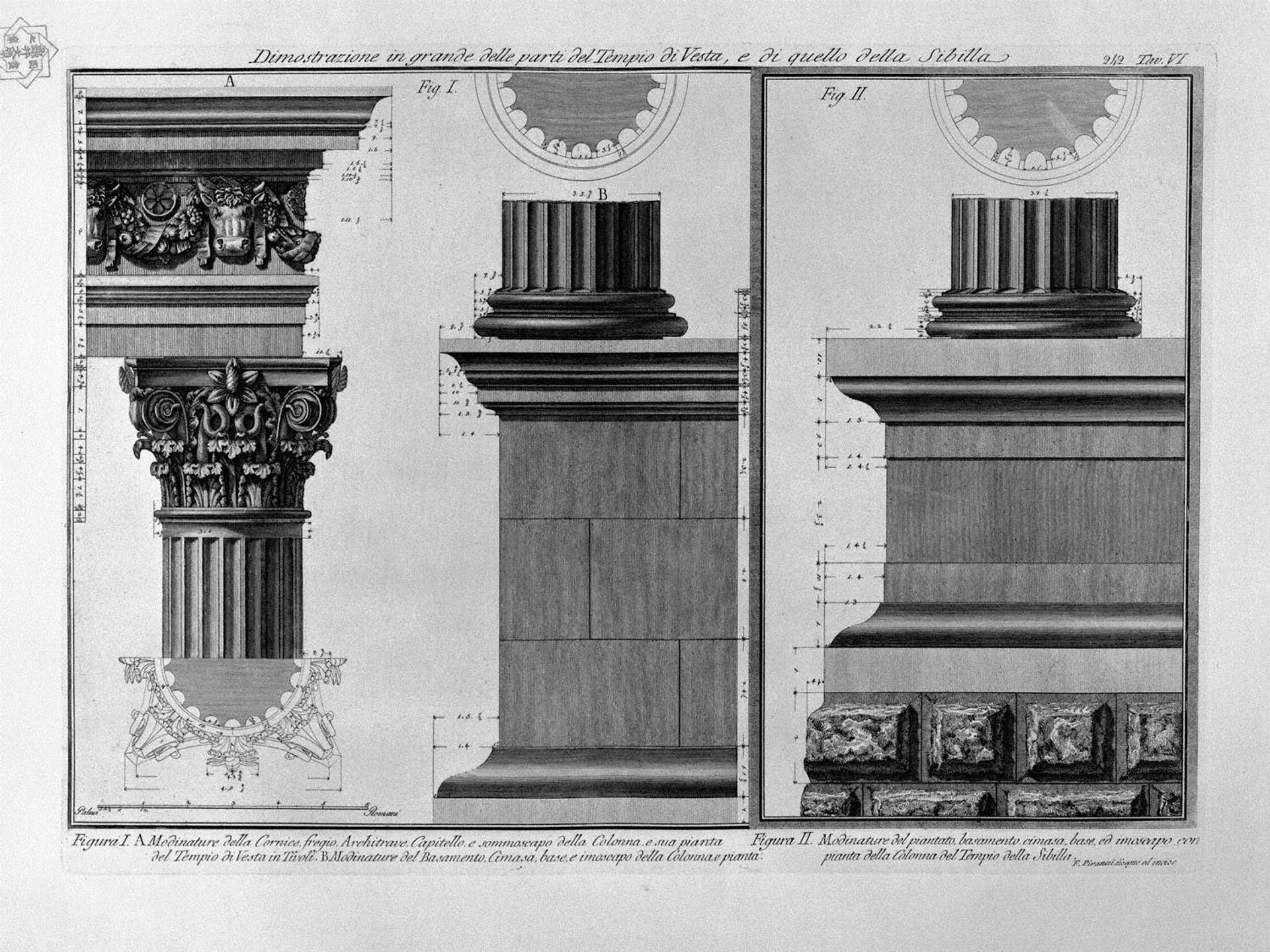 Demonstration in large parts of the Temple of Vesta and the Sibyl by Giovanni Battista Piranesi