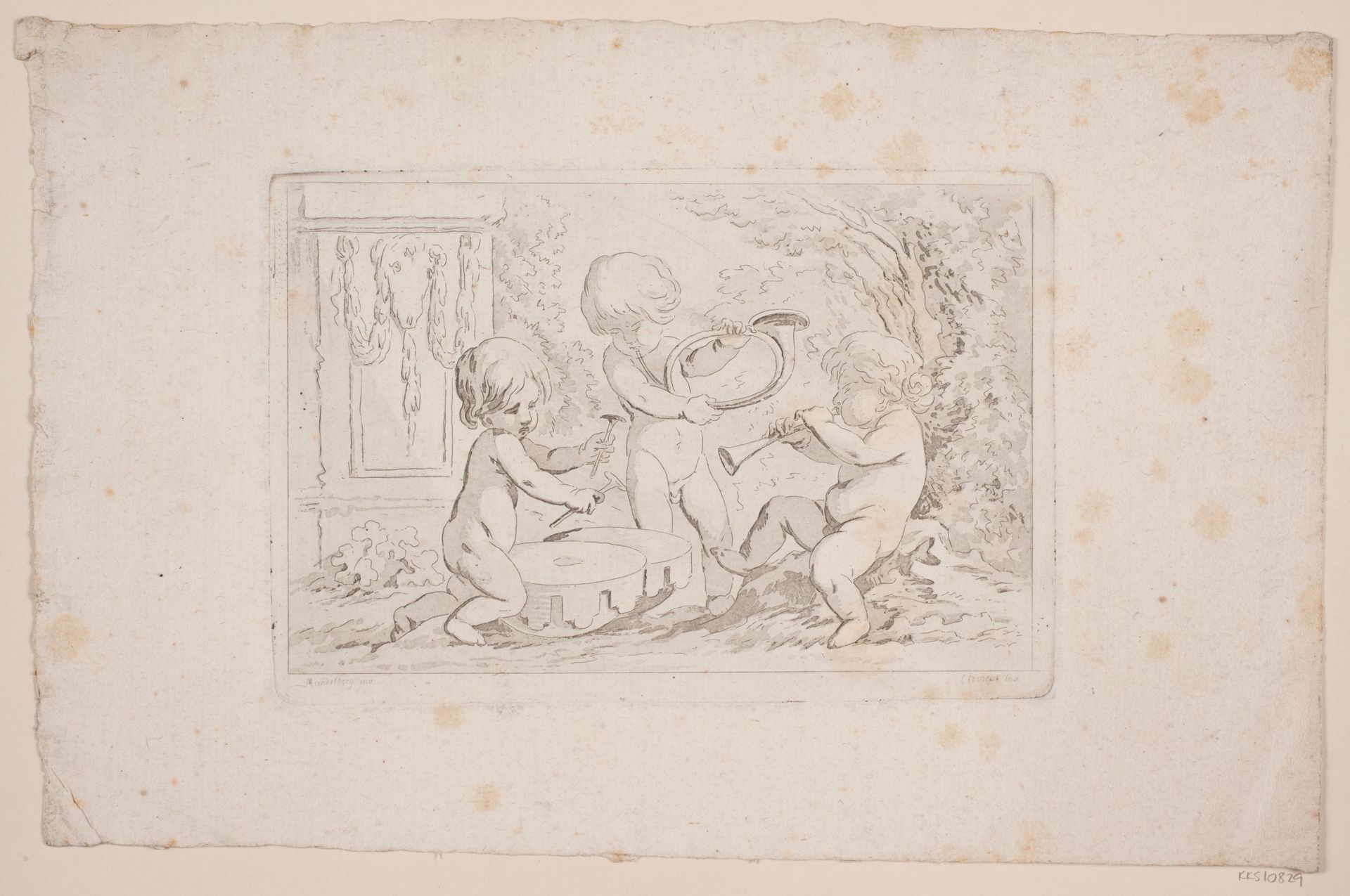 Tre nøgne smådrenge, der musicerer by J.F. Clemens