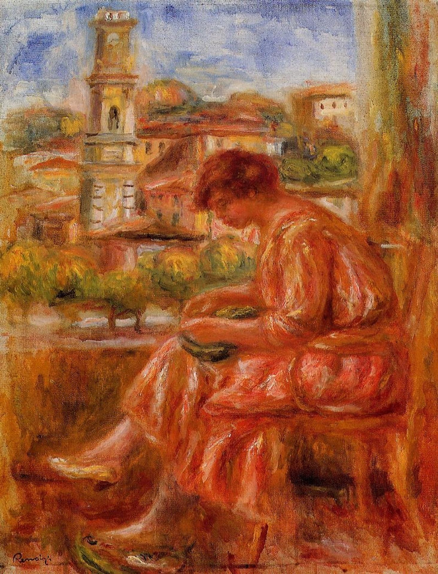 Woman at the Window with a View of Nice by Pierre-Auguste Renoir
