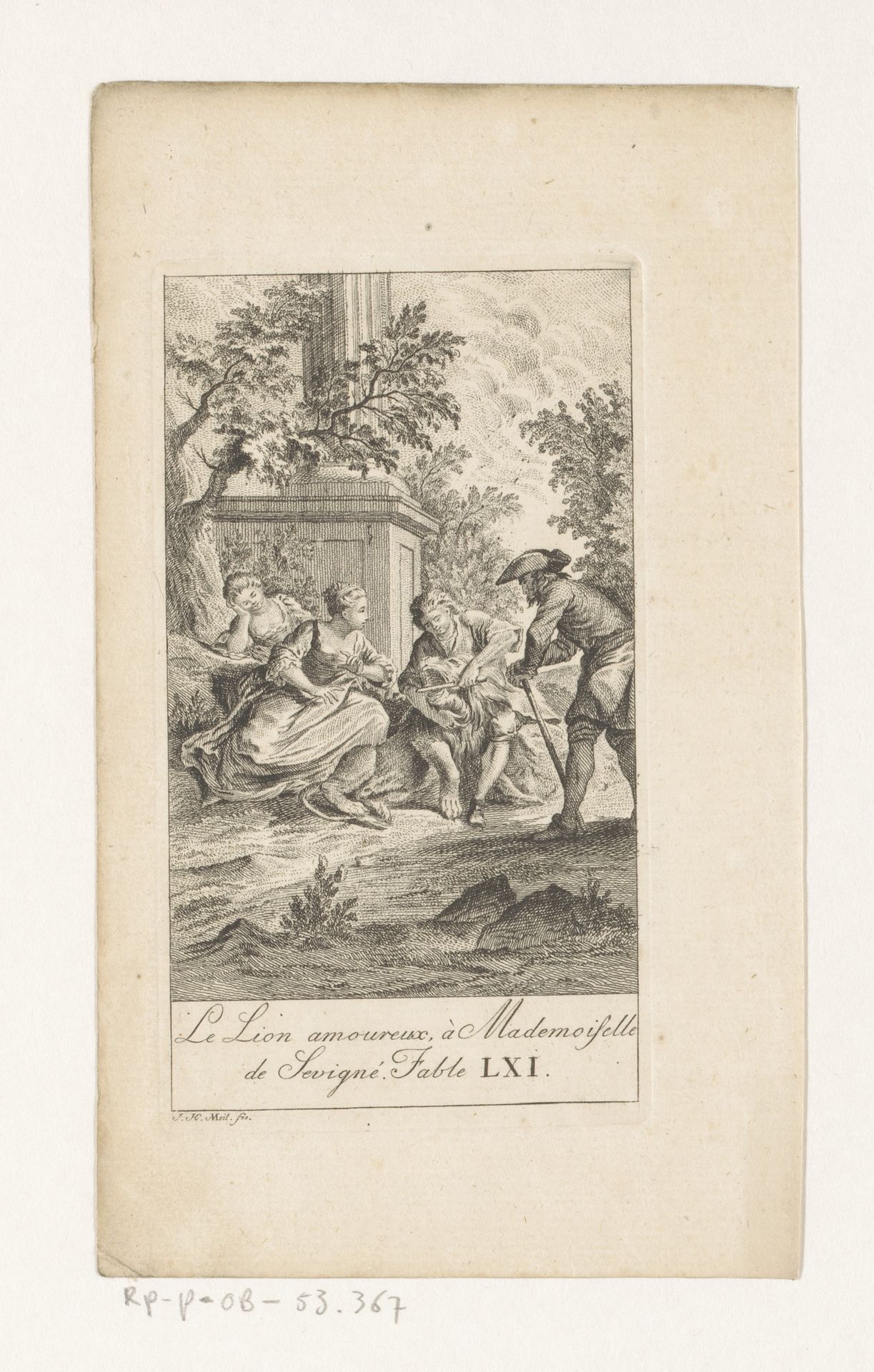 Fabel van de leeuw verliefd op mademoiselle de Sevigné by Johann Heinrich (der Ältere) Meil