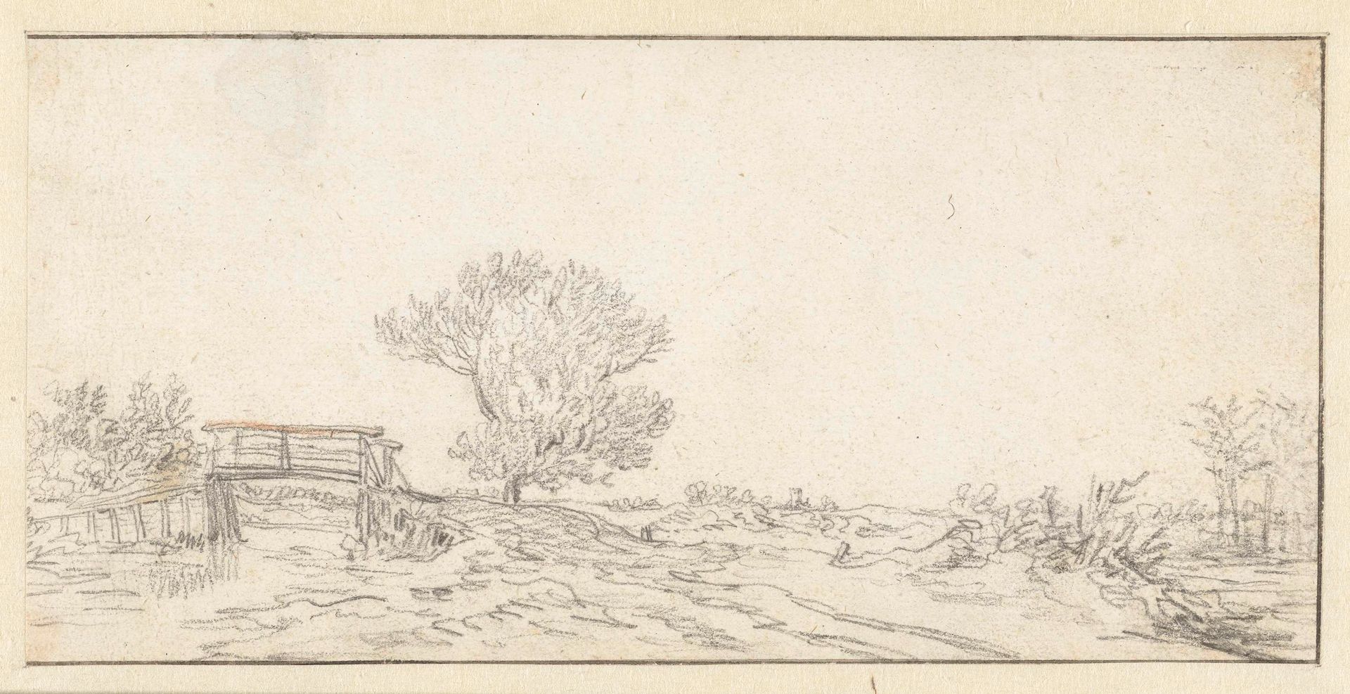 Landschap met een boom bij een brug by Jan van Goyen