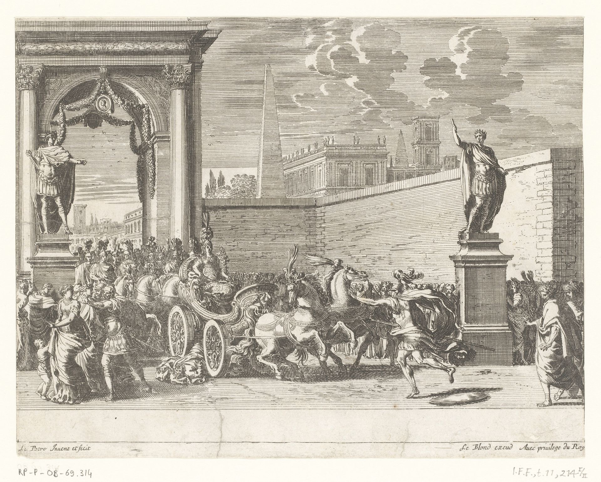 Tullia rijdt over het lichaam van haar vader Tullius by Jean Lepautre