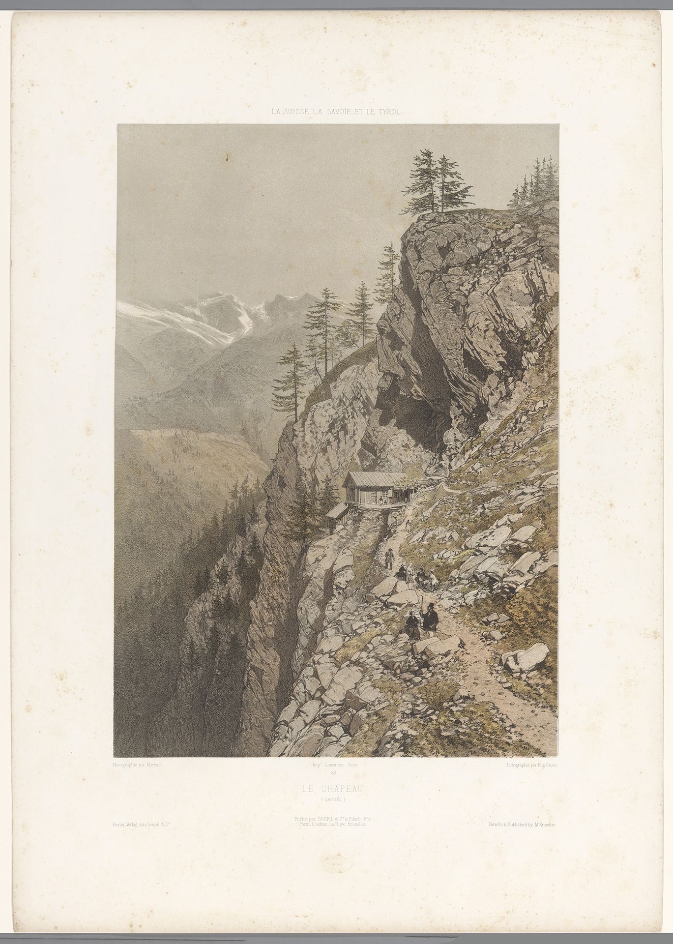Wandelaars op bergpad bij Chamonix en de Mont Blanc by Eugène Cicéri