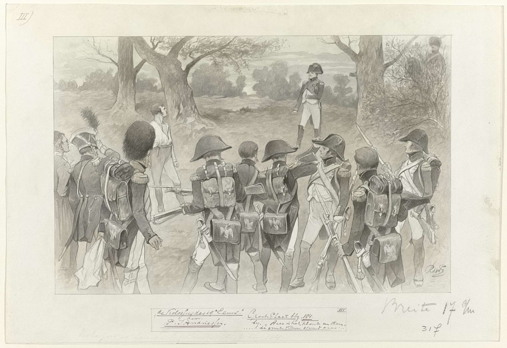 Ontwerp voor illustratie voor De Kolossus der Negentiende Eeuw door P.J. Andriessen (Groot Plaat, blz. 104); scène uit het leven van Napoleon by George Lodewijk de Wetstein Pfister
