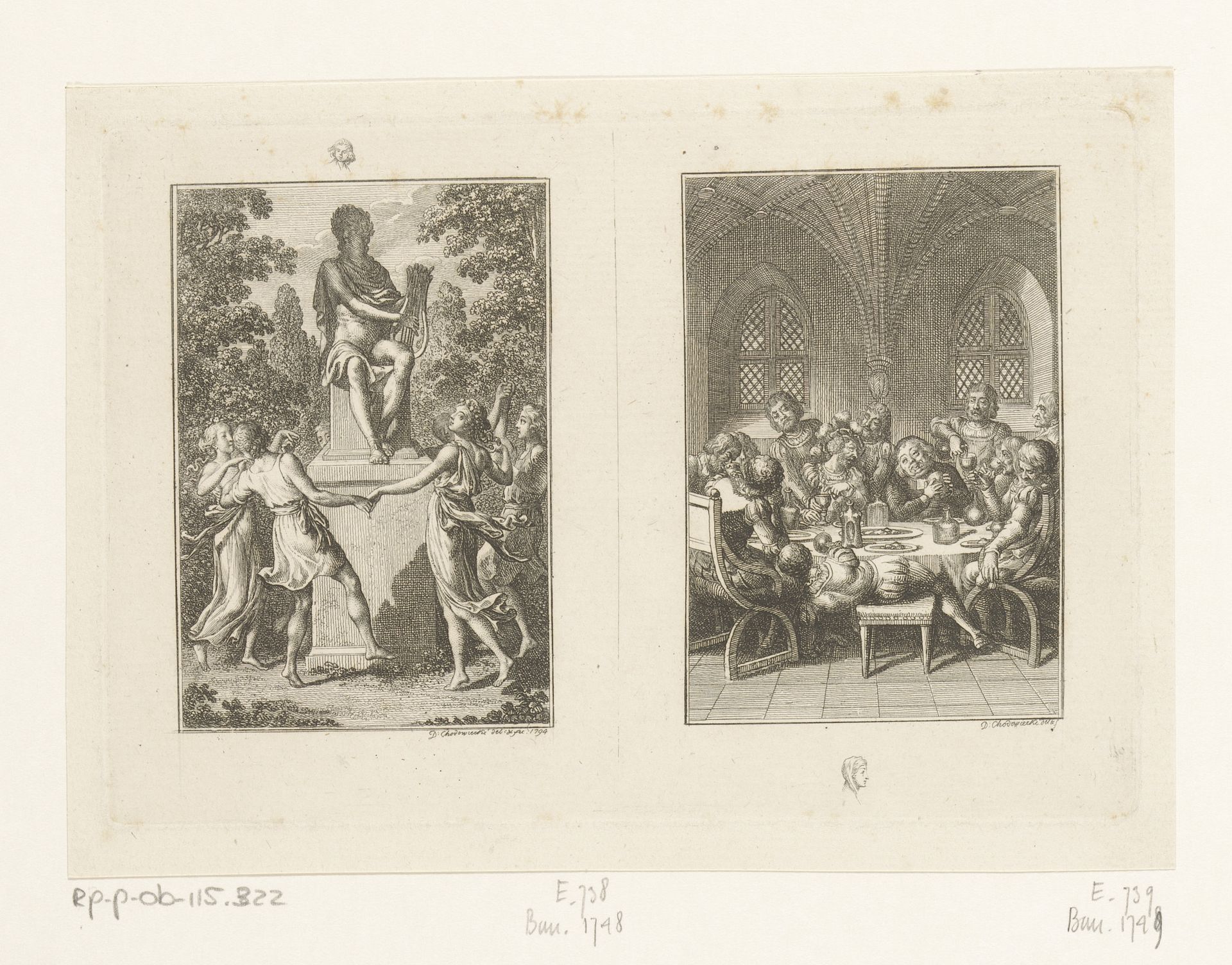Twee voorstellingen bij de gedichten van Wilhelm Gottlieb Becker by Daniel Nikolaus Chodowiecki