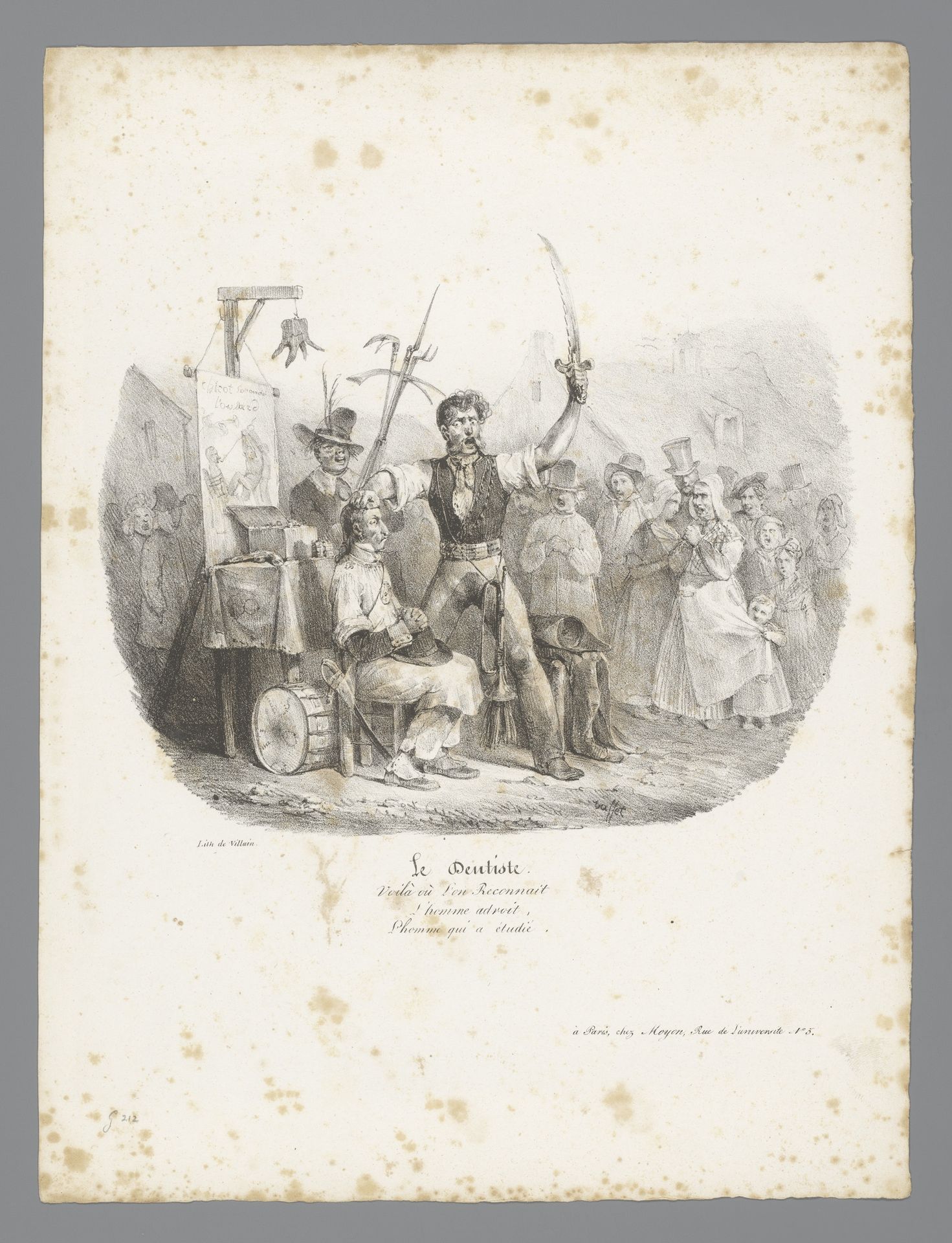 Man op stoel met ernaast beul met zwaard en trompet by Auguste Raffet