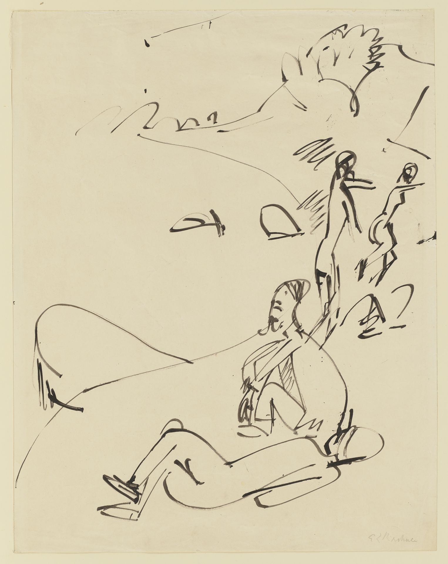 Badende am Strand einer Bucht auf Fehmarn by Ernst Ludwig Kirchner