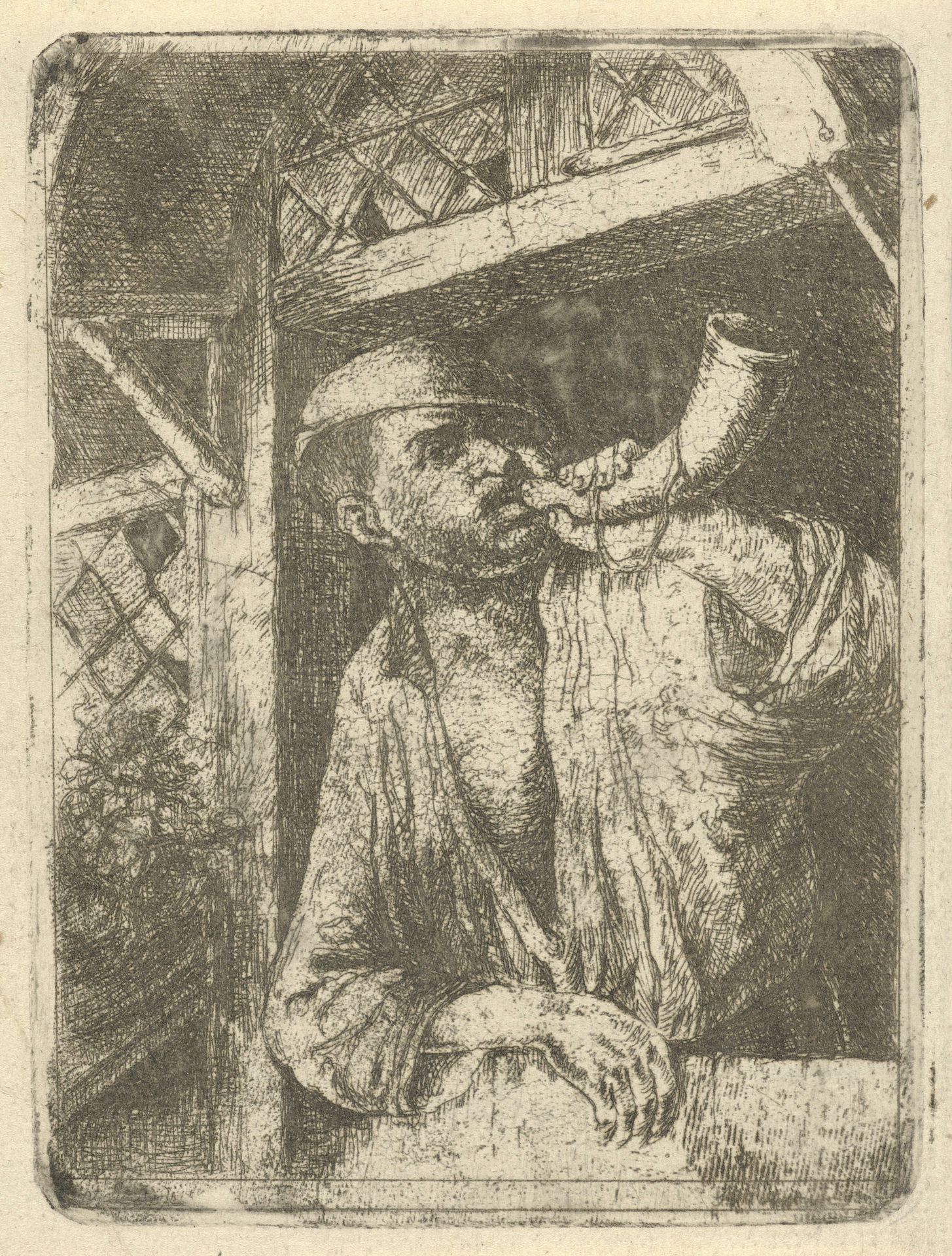 Bakker blaast op een hoorn by François de Maleck