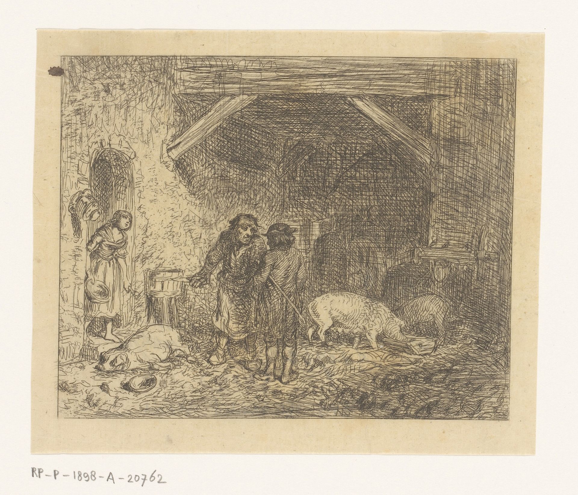 Twee slagers in een varkensstal by Charles Jacque
