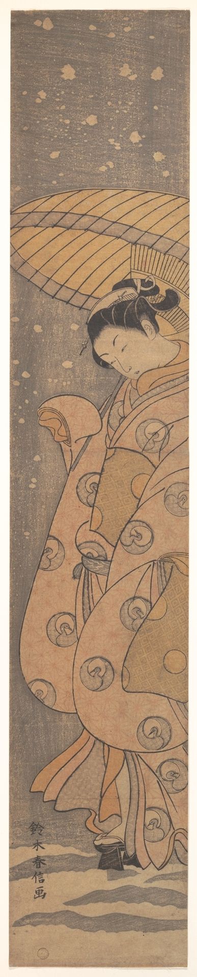 Beauty under an Umbrella in the Snow by Suzuki Harunobu 鈴木春信