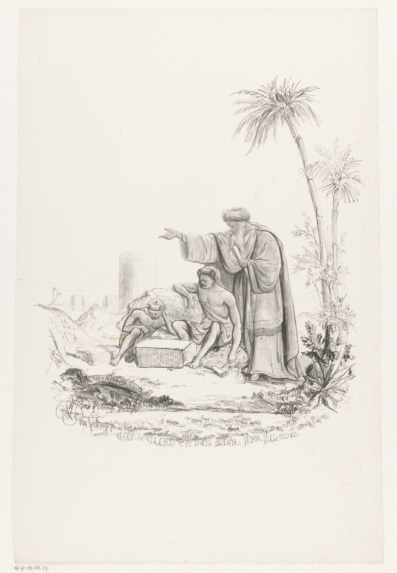 Man dicteert inscriptie by Wilhelmus Petrus van Geldorp