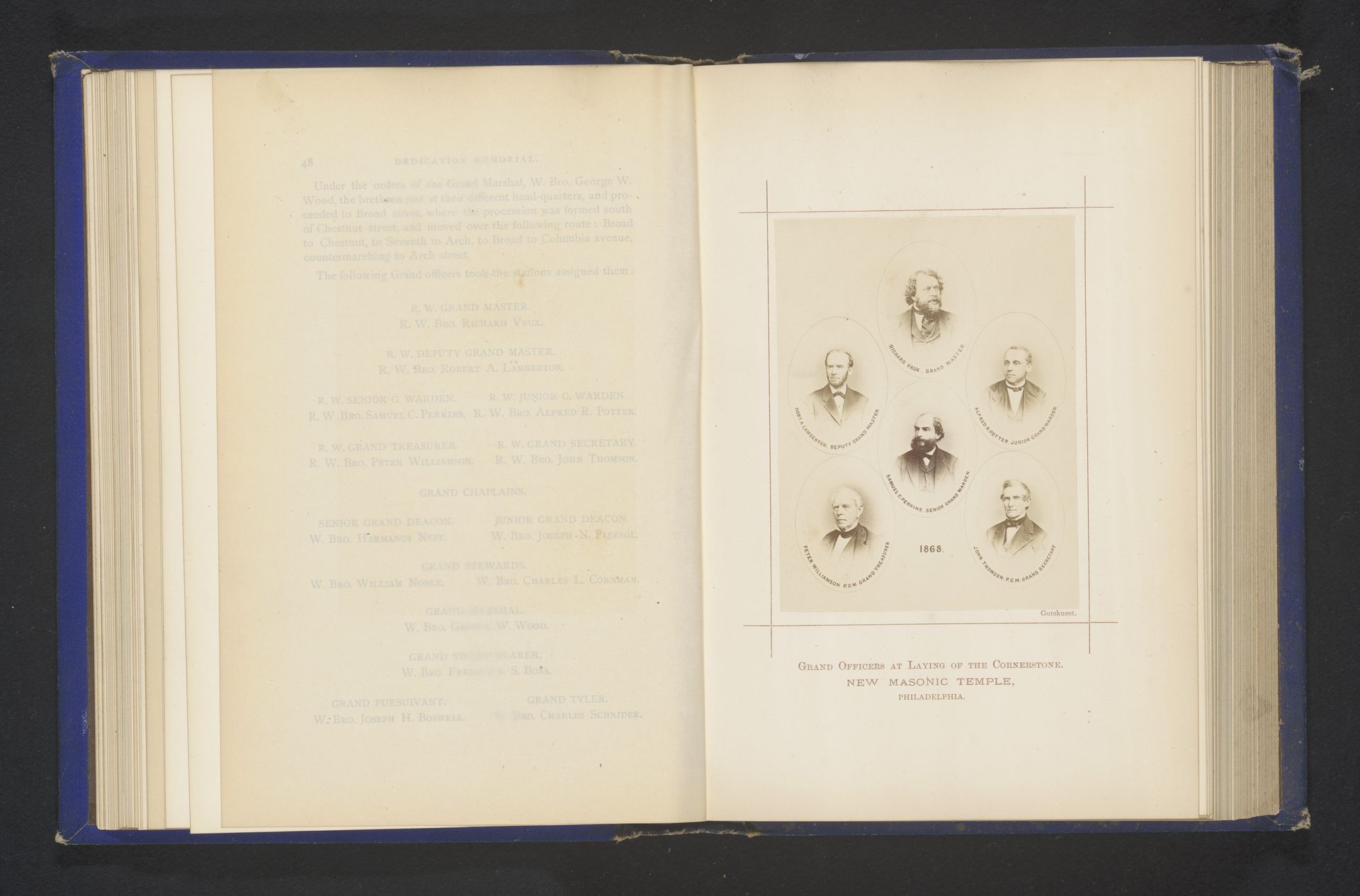 Fotomontage van zes grootofficiers van de tempel van de vrijmetselarij te Philadelphia by Frederick Gutekunst