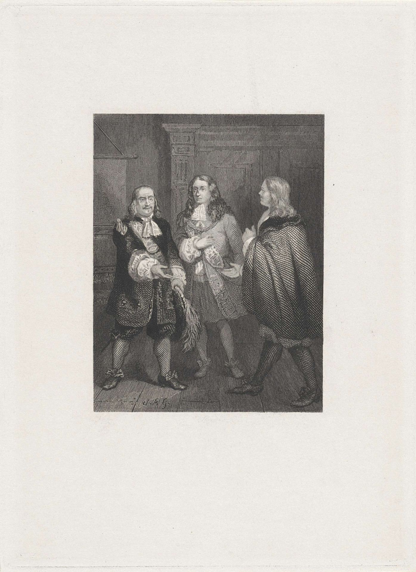 Drie mannen in zeventiende eeuwse kledij by Dirk Jurriaan Sluyter