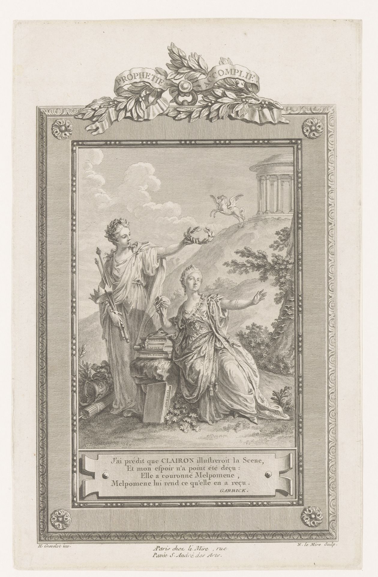 Melpomene kroont Mademoiselle La Clairon by Noël Le Mire