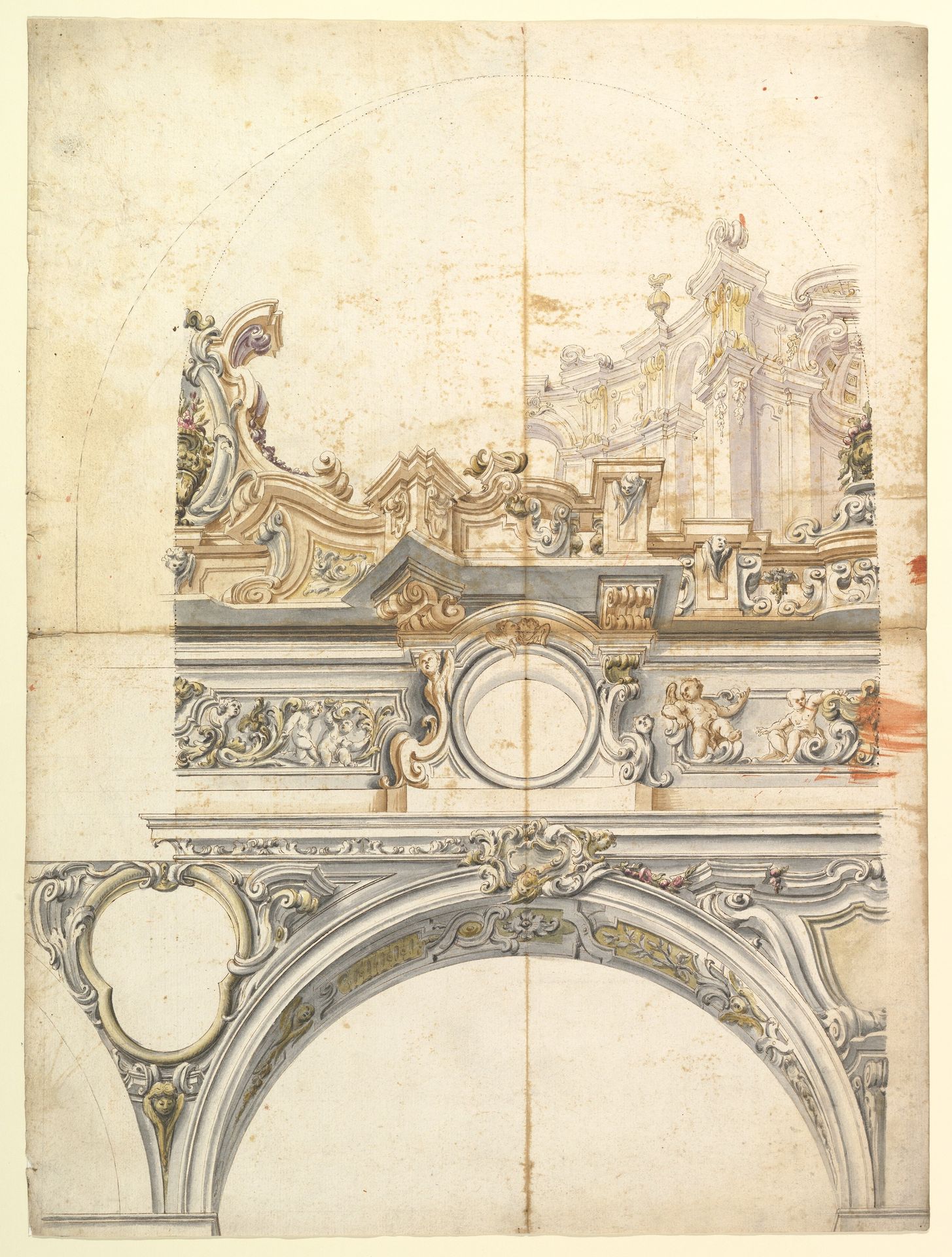 Two Alternate Designs for a Balustrade with Architectural Perspective by Anonymous