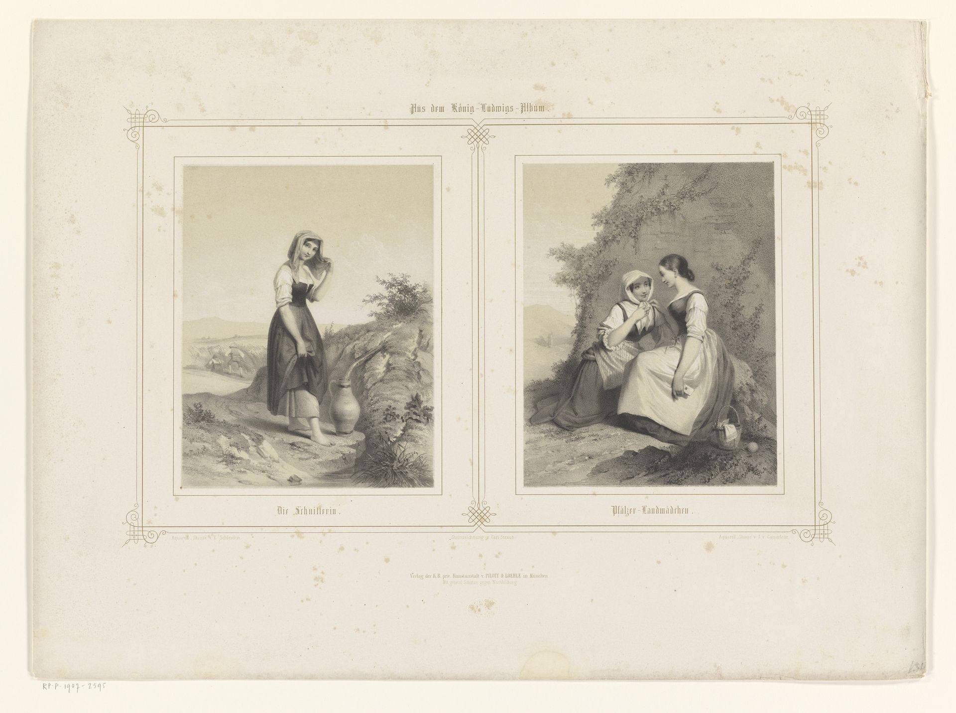 Twee voorstellingen van jonge vrouwen op het platteland by Carl Straub