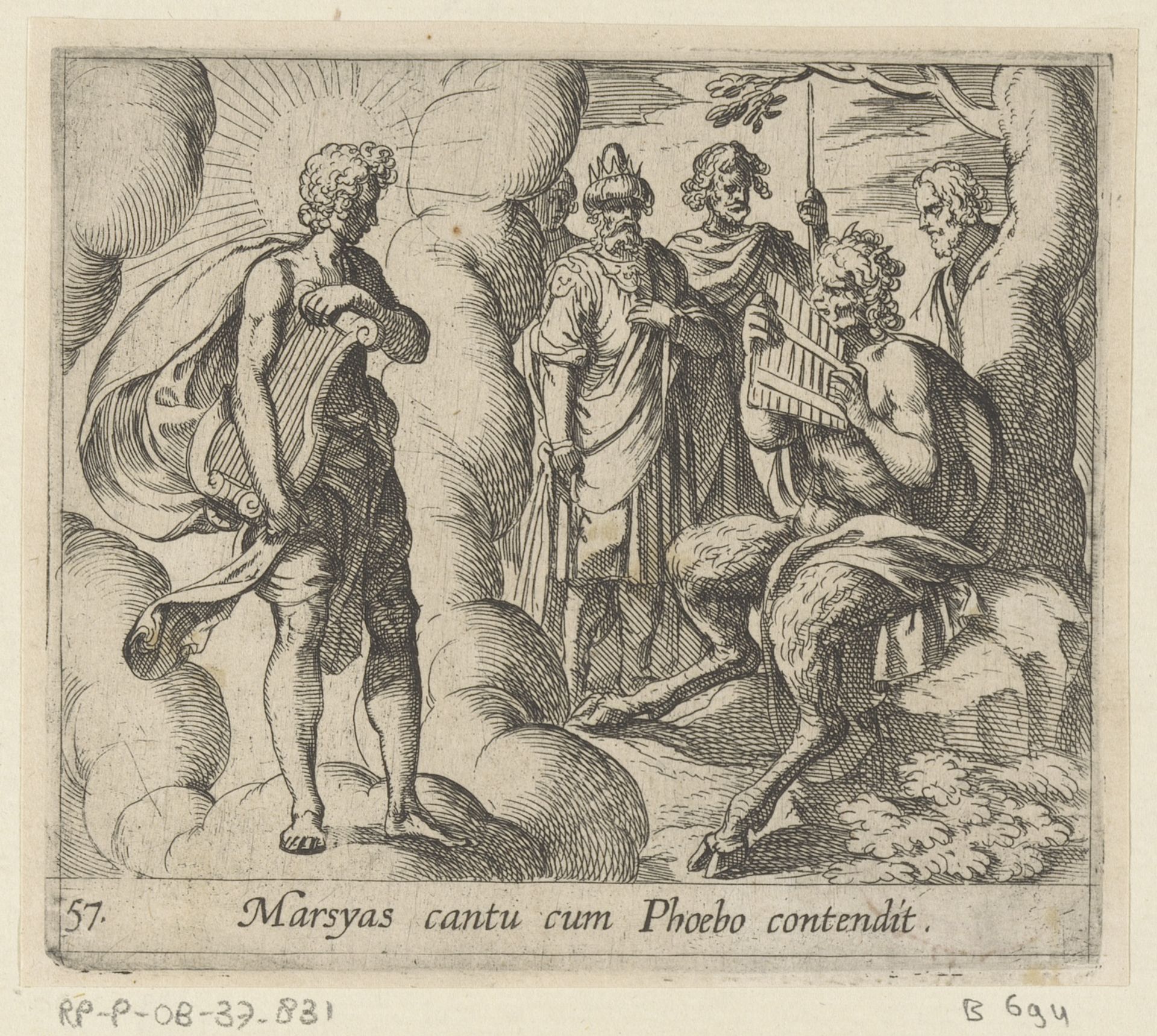 Marsyas speelt op zijn fluit voor Apollo by Antonio Tempesta