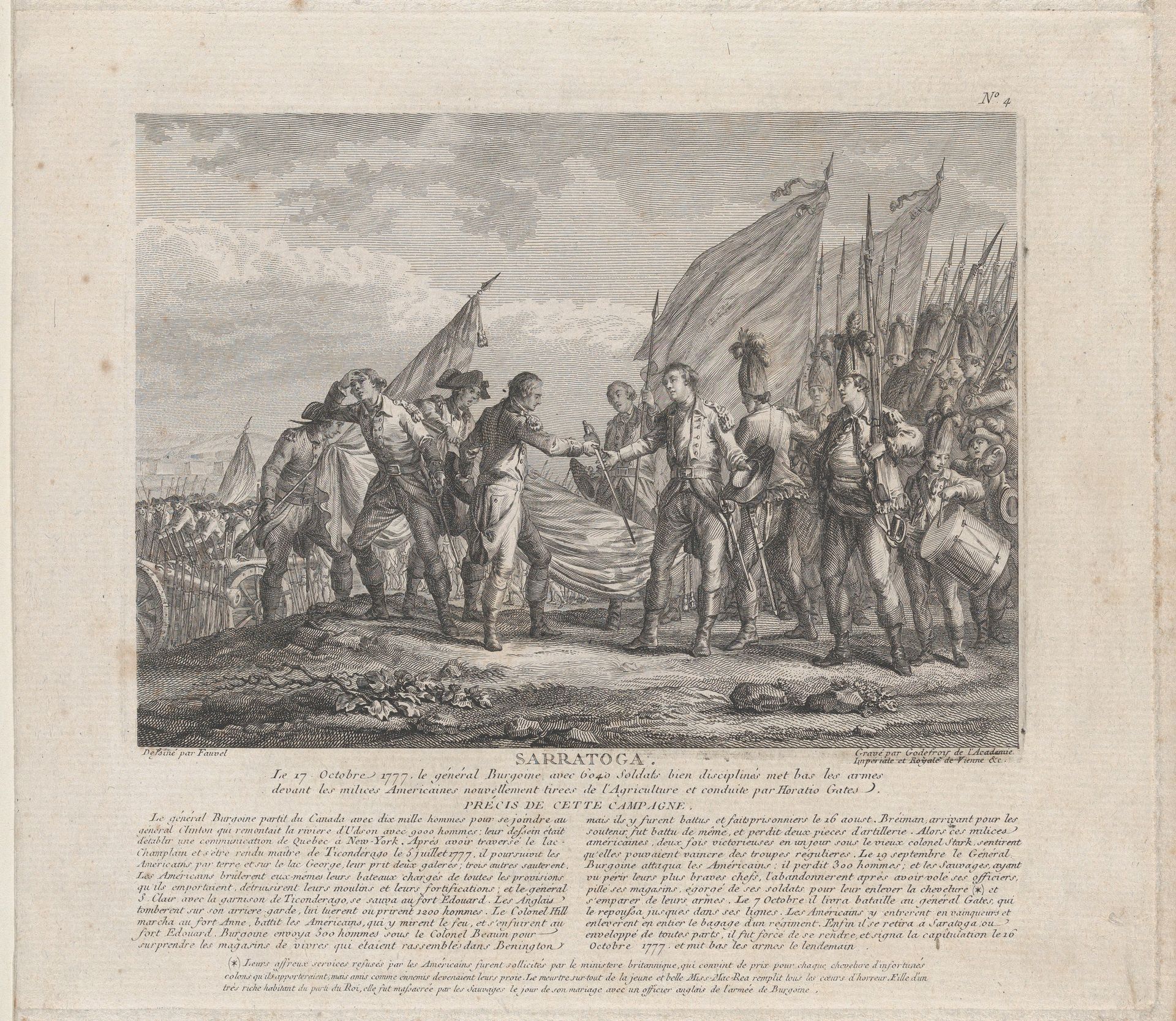 Sarratoga [sic] (The Surrender of General Burgoyne to General Horatio Gates, Battle of Saratoga, October 17, 1777) by François Godefroy