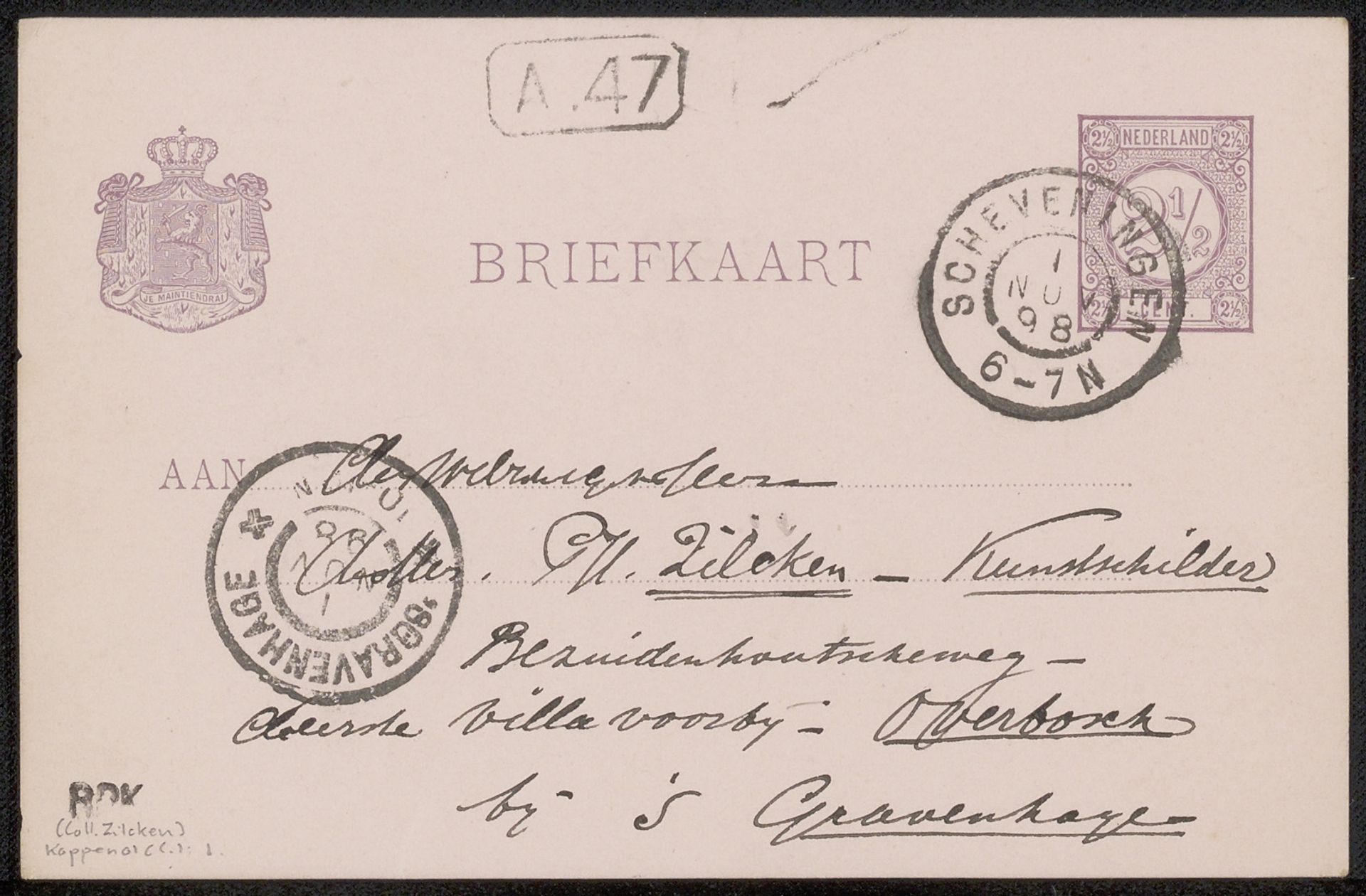 Briefkaart aan Philip Zilcken by Cornelis Koppenol