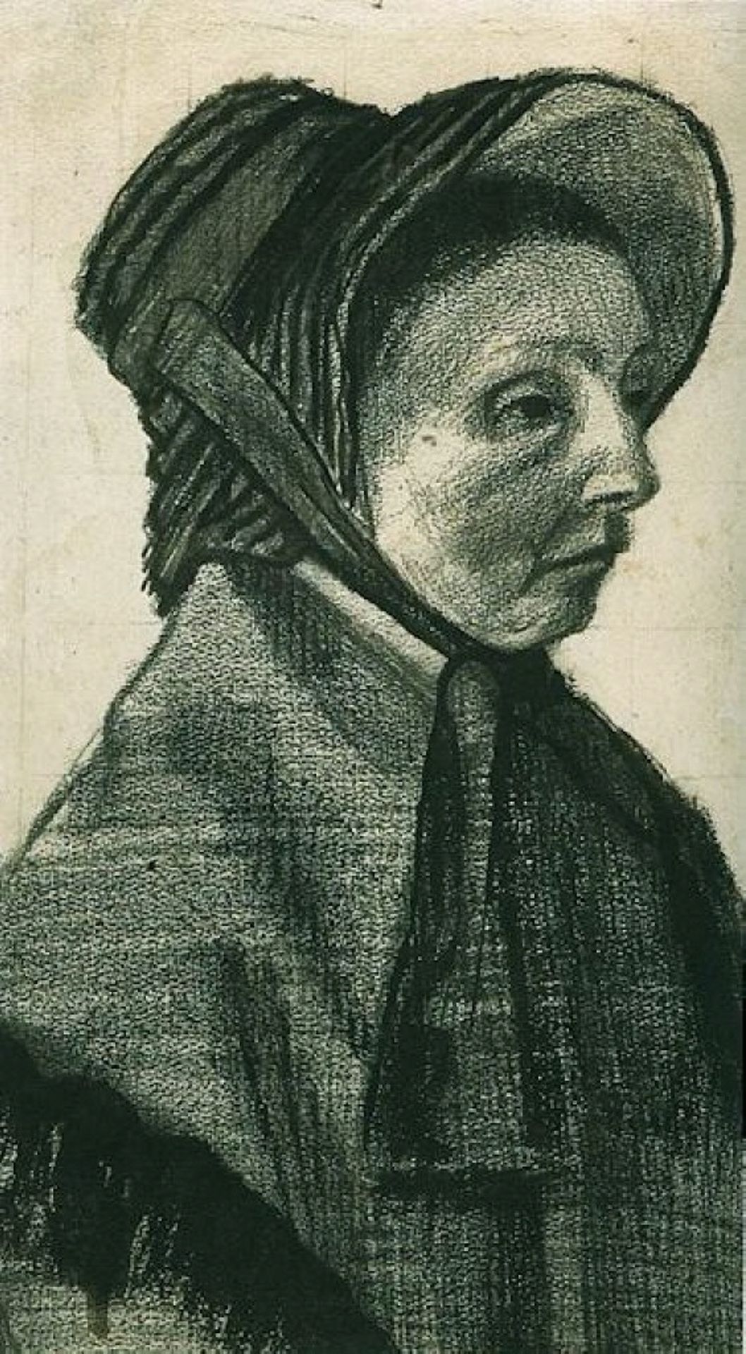 Head of a Woman with Hat Facing Right by Vincent van Gogh