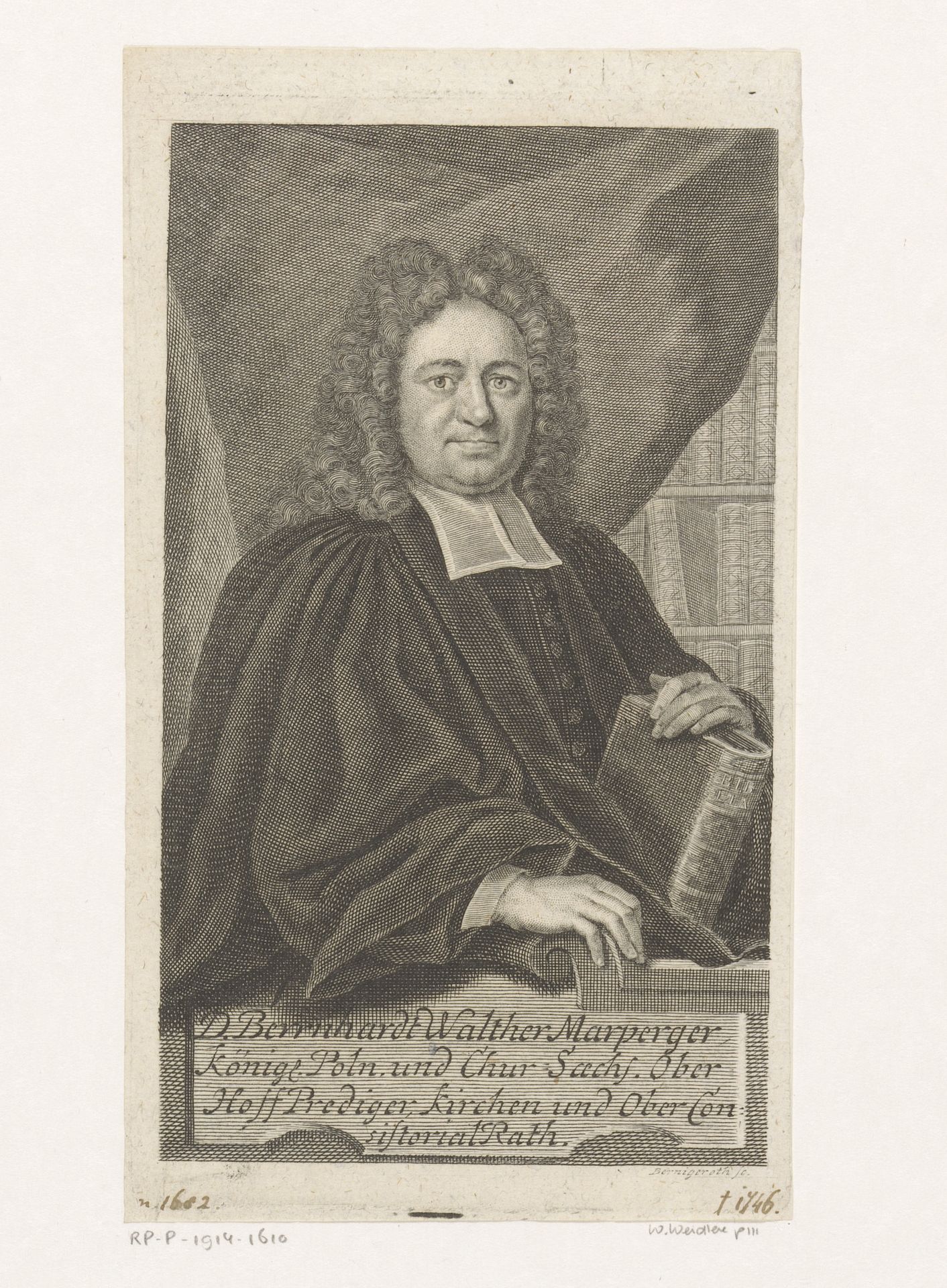 Portret van Bernhard Walther Marperger by Martin Bernigeroth