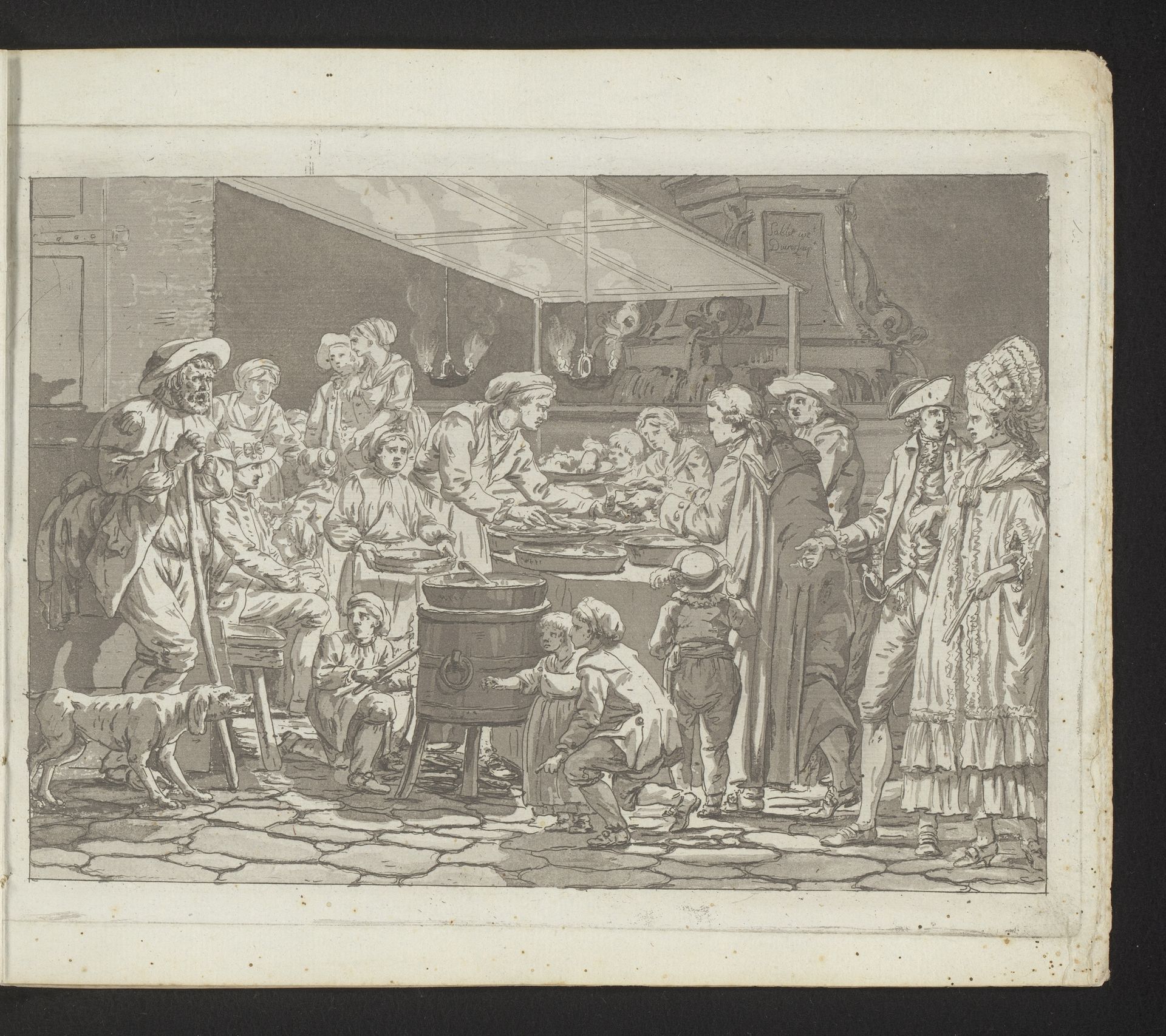Verschillende mensen bij een voedselkraam by Louis Ducros