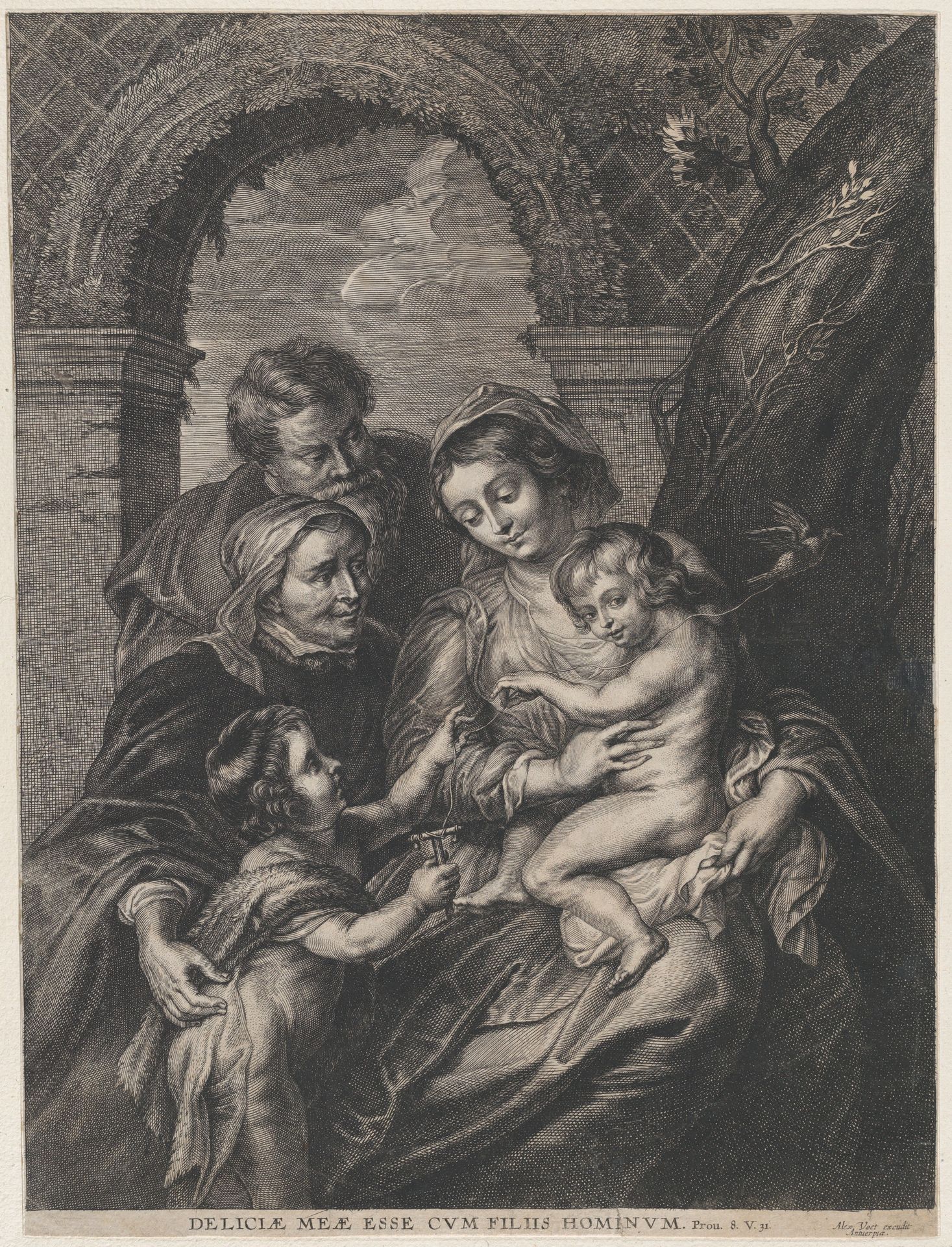 The Holy Family with Saint Elizabeth and the infant Saint John the Baptist, holding a bird on a string by Anonymous