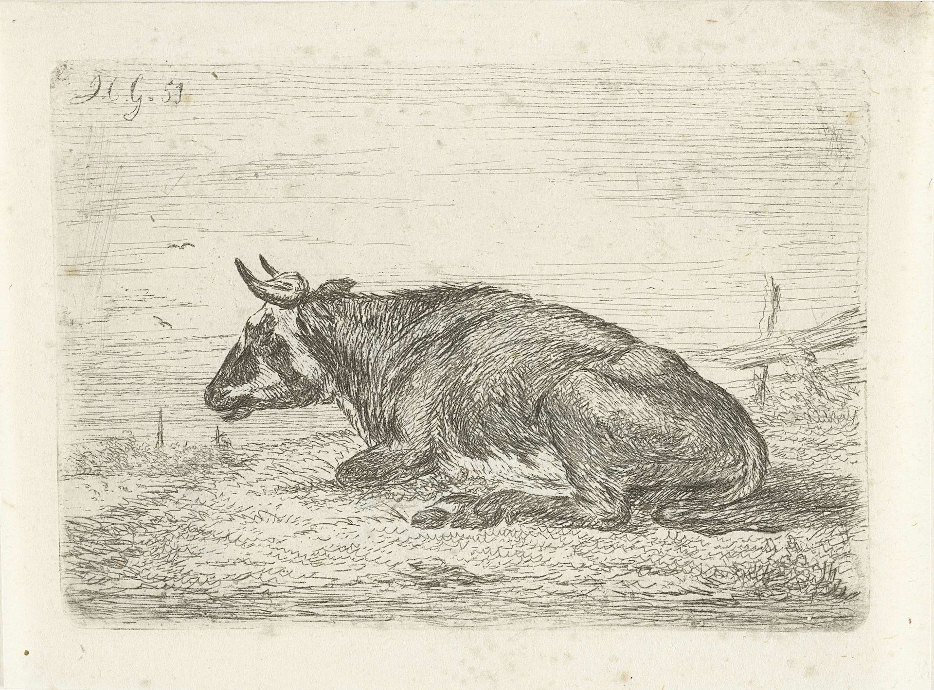 Liggende koe by Jacobus Cornelis Gaal