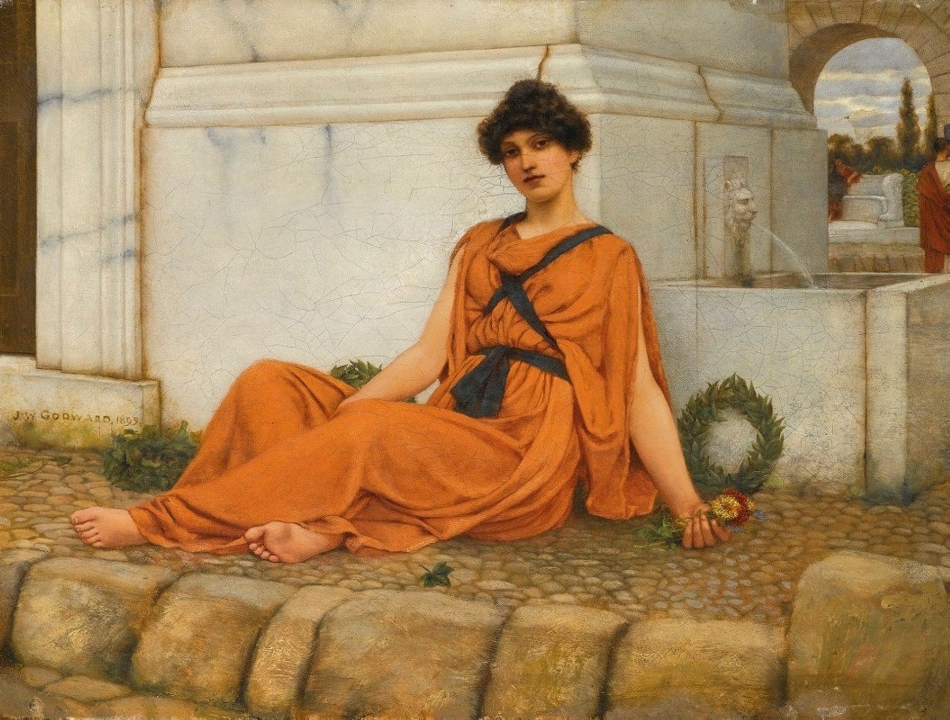 Repose,The Flower Girl by John William Godward