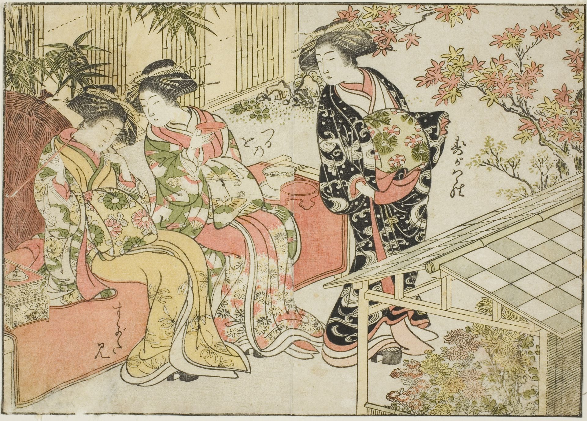 Courtesans of Tsuruya, from the book "Mirror of Beautiful Women of the Pleasure Quarters (Seiro bijin awase sugata kagami)," vol. 2 by Kitao Shigemasa