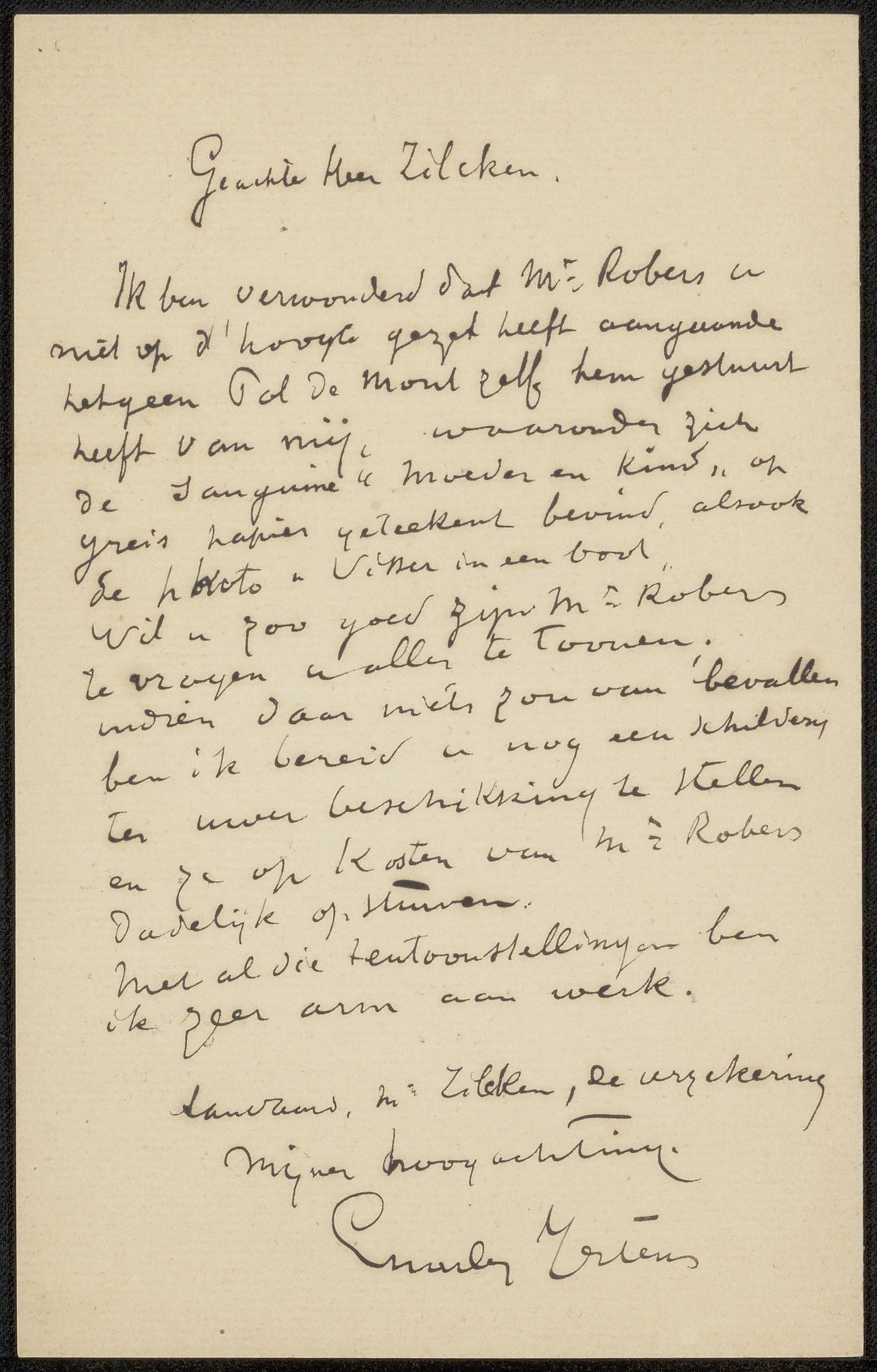 Brief aan Philip Zilcken by Charles Mertens