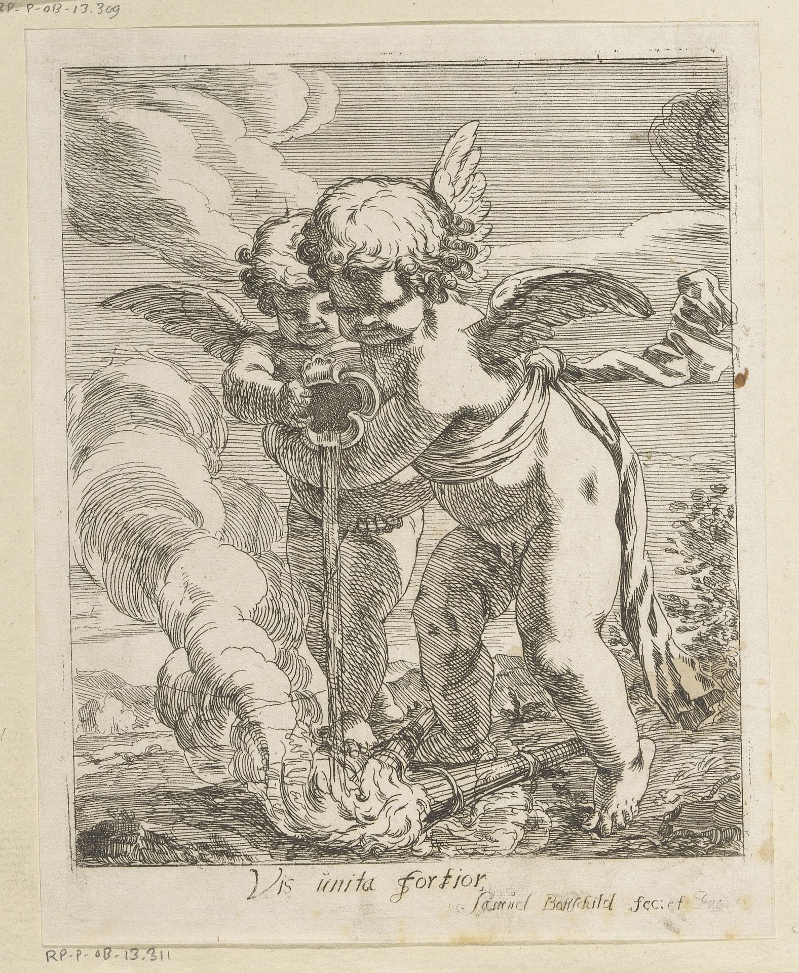 Twee putti blussen fakkels by Samuel Bottschild