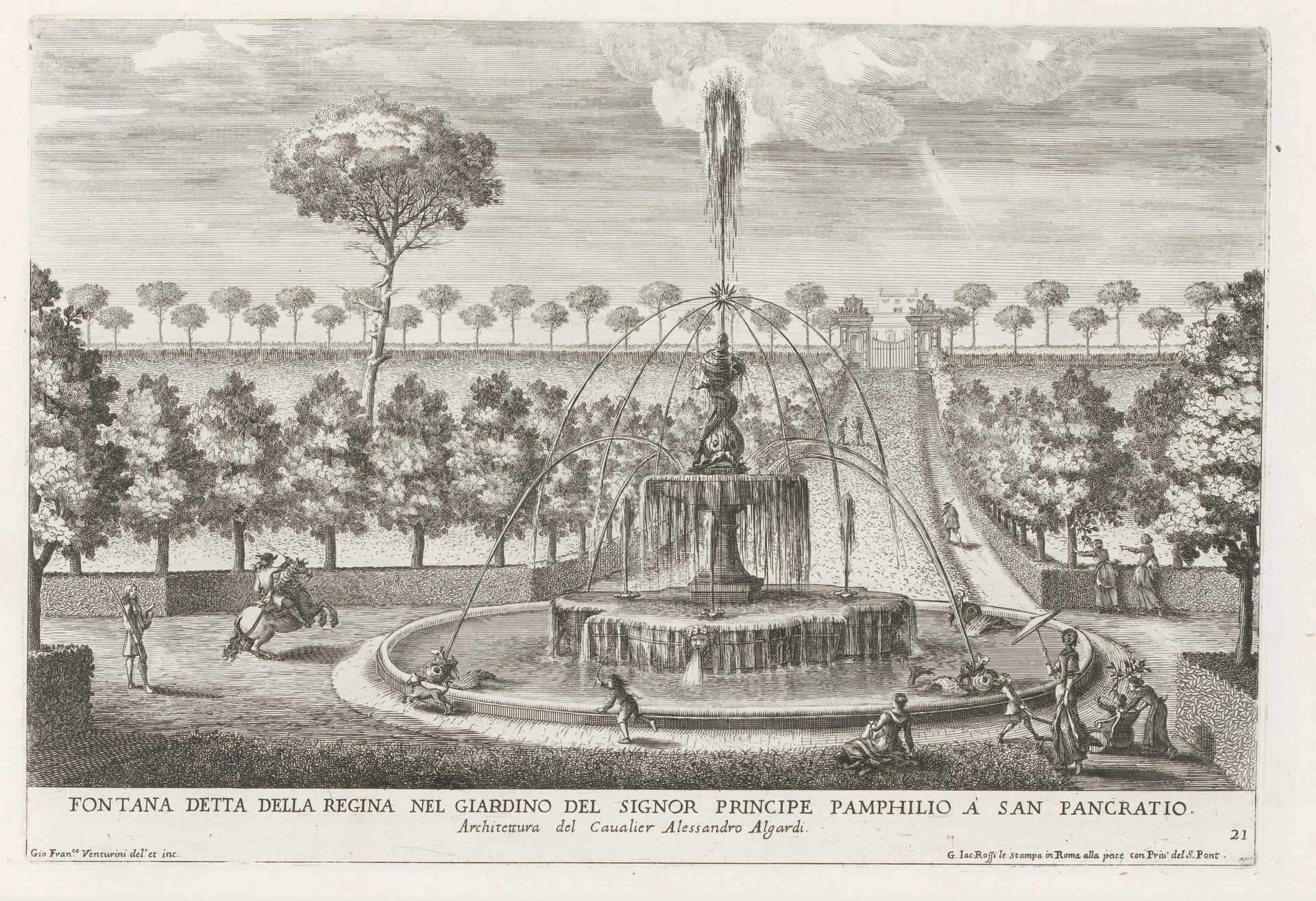 Fontein in de tuinen van Villa Doria Pamphilj te Rome by Giovanni Francesco Venturini