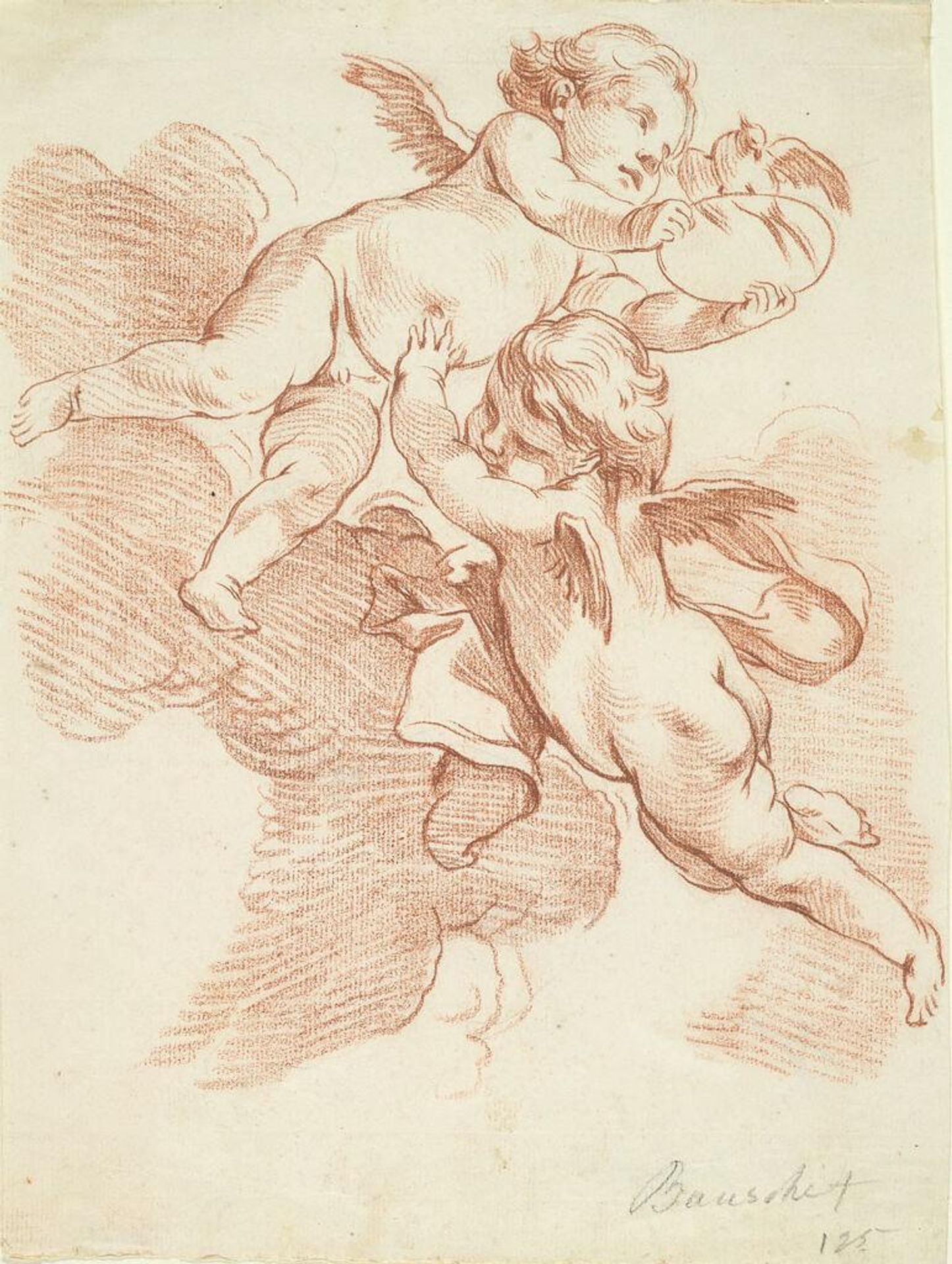 Two Flying Putti with a Dove by Manner of FranÃ§ois Boucher